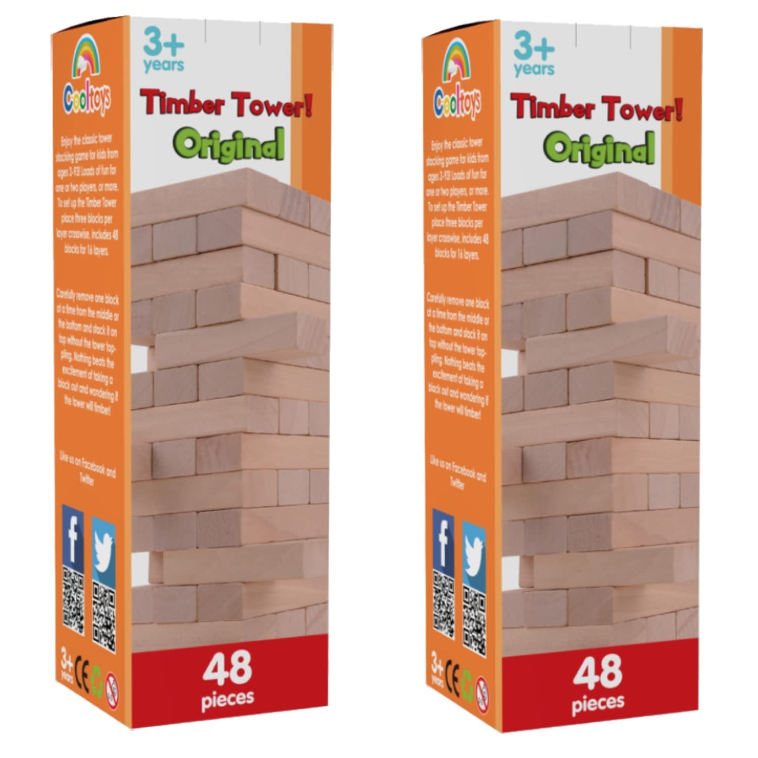 CoolToys Timber Tower Wood Block Stacking Game - Original Edition (48 Pieces) - 2 Pack