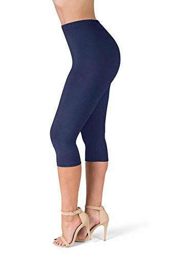SATINA High Waisted Leggings for Women | Full Length | 1 Inch Waistband (One Size, Navy)