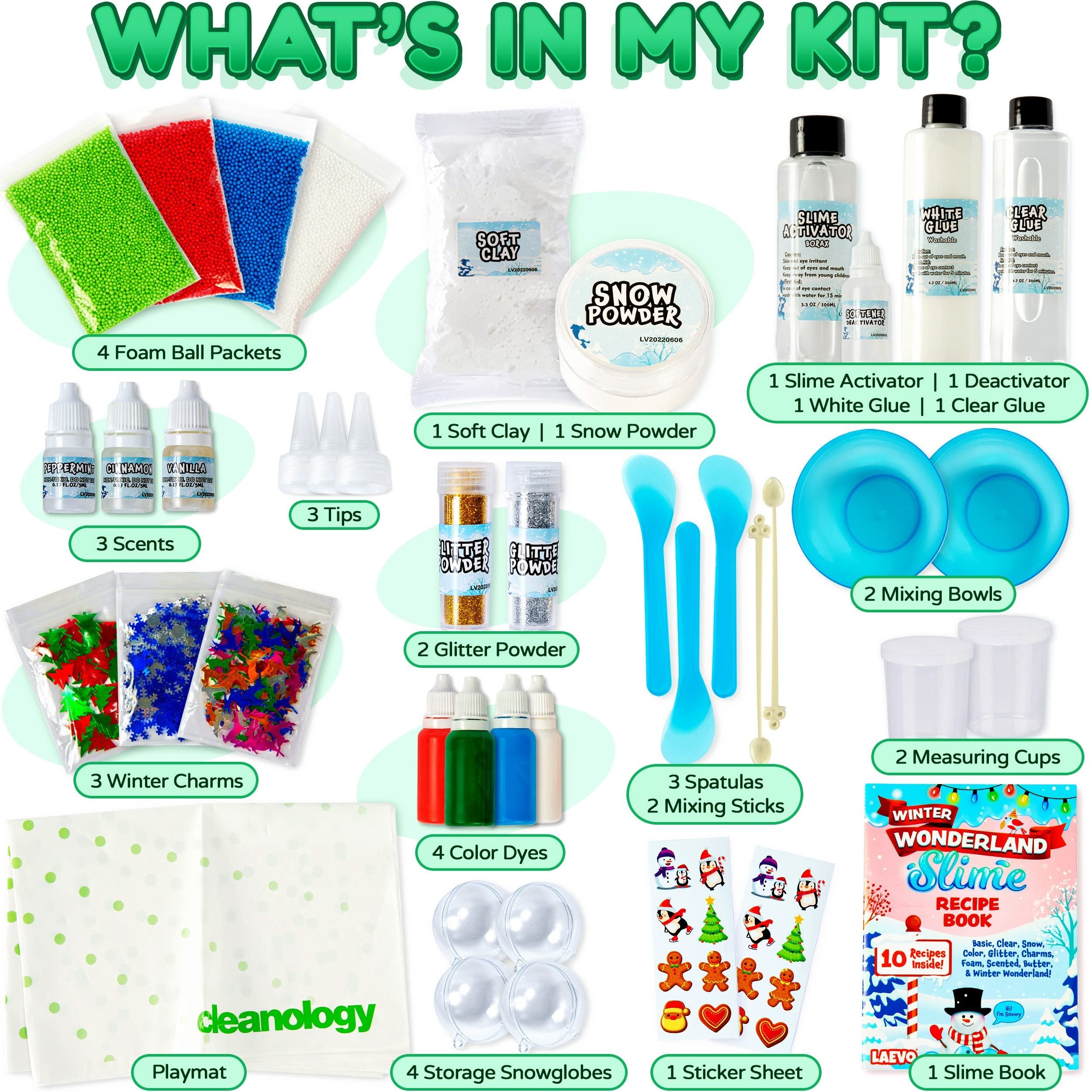 Laevo Winter Wonderland Slime Kit, Slime Kits for Girls and Boys, DIY Make Your Own Slime Set: Cloud, Butter, Scented, Clear & More - Slime Kit for Kids, Boys, Girls - Slime Supplies for 3+ Years Old