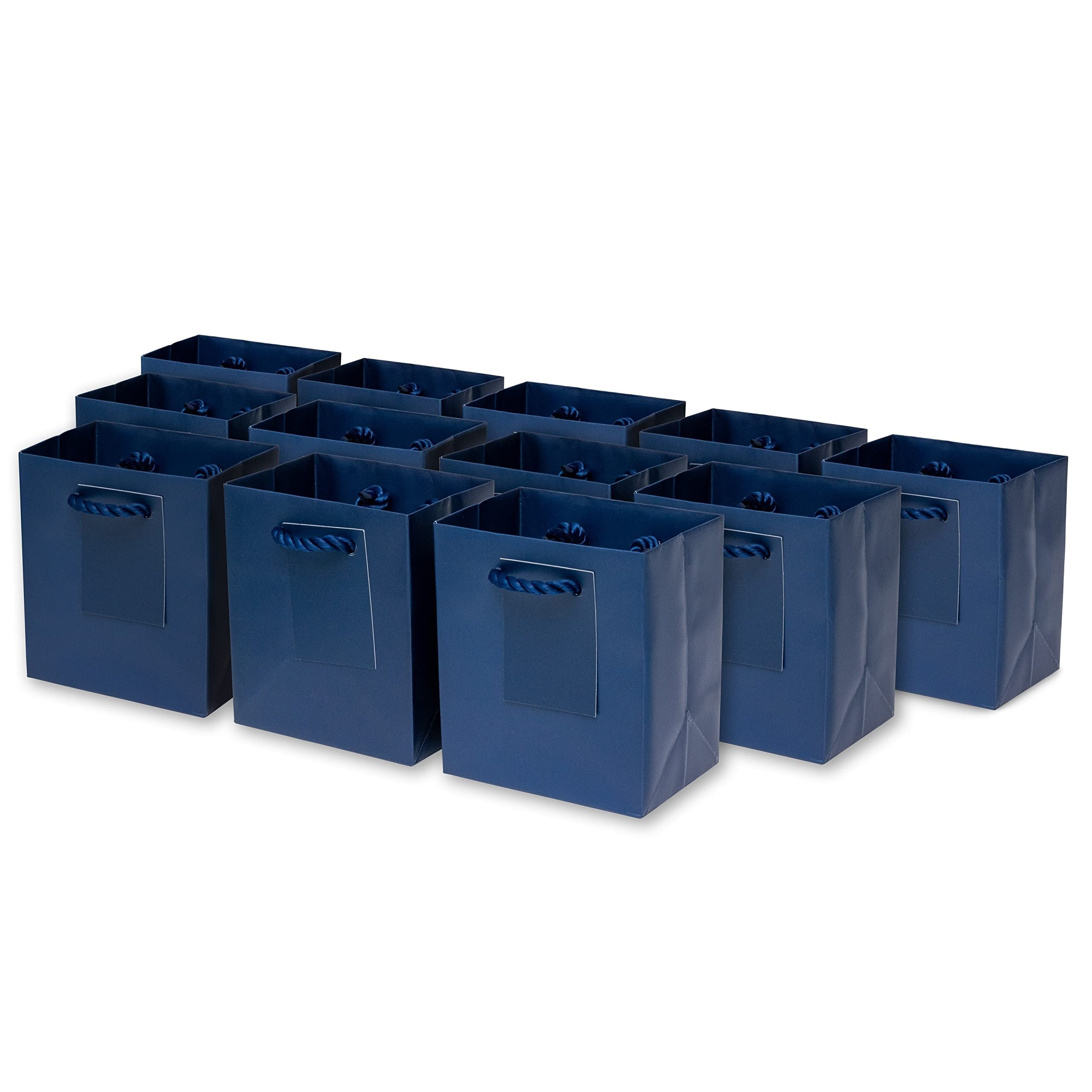 Mini Gift Bags - 12 Pack Navy Royal Blue Extra Small Gift Bags with Handles, Paper Totes for Christmas & Holiday Gift Wrap, Birthday Party Favor Bags for Boys & Men, Baby Showers, in Bulk - 4x2.75x4.5