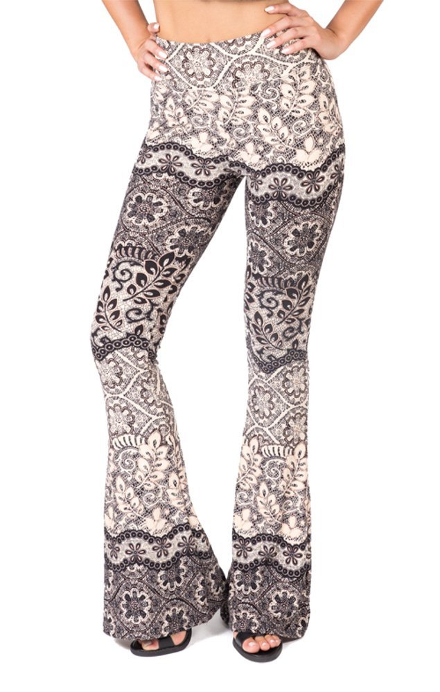 SATINA Womens High Waisted Flare Wide Leg Leggings, Printed & Solid, Reg & Plus, 16 Autumn Peach, Large