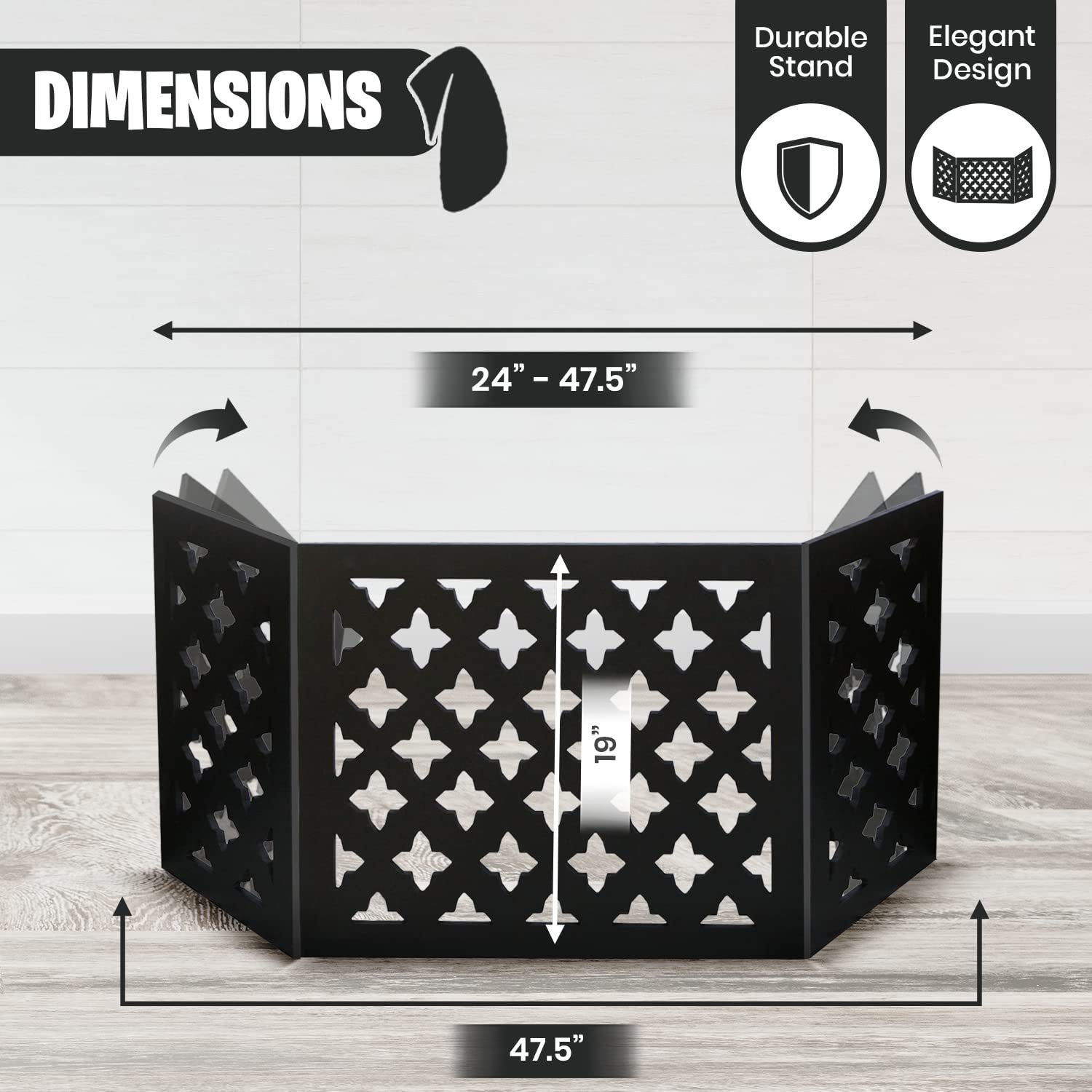 Bundaloo Freestanding Dog Gate Expandable Decorative Wooden Fence for Small to Medium Pet Dogs, Barrier for Stairs, Doorways, & Hallways (Geometric)