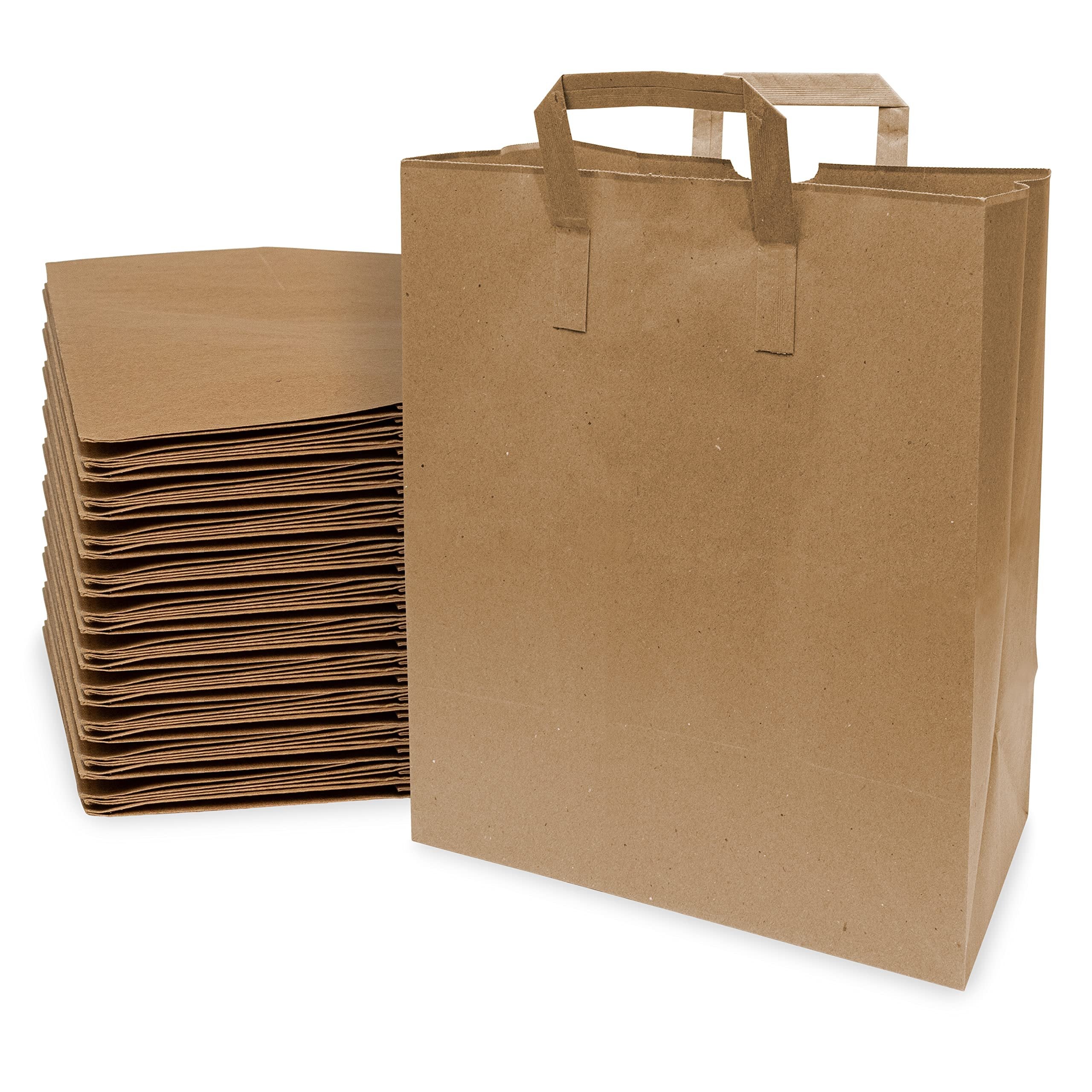 Brown Paper Bags with Handles - 10x5x13 100 Pack Grocery Bags, Medium Disposable Wholesale Kraft Paper Bags for Food, Delivery, Takeout, Groceries, Lunch Bags, Shopping, Small Business Supplies, Bulk