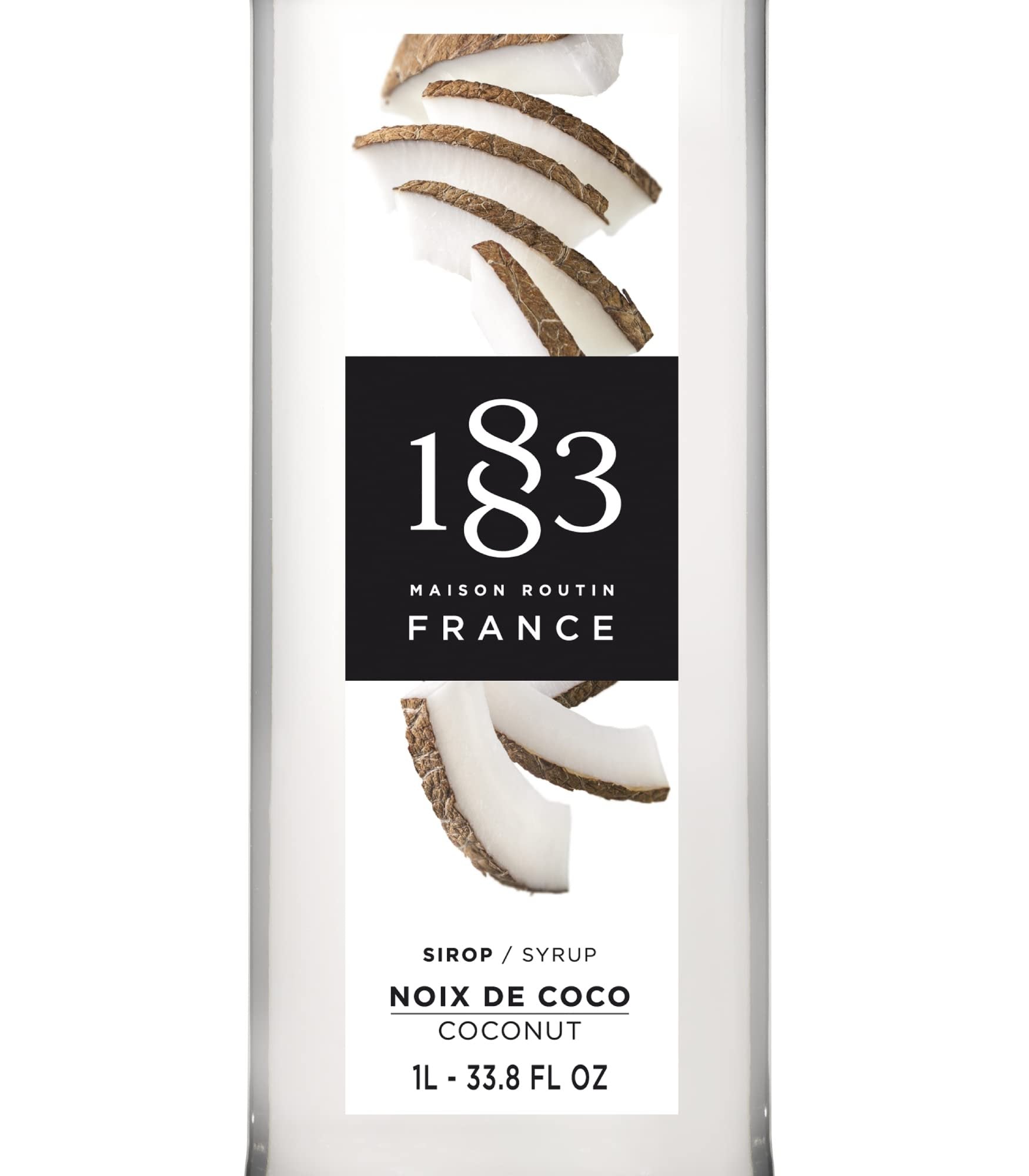 1883 Coconut Syrup - Flavored Syrup for Hot & Iced Beverages - Gluten-Free, Vegan, Non-GMO, Kosher, Preservative-Free, Made in France | 1 Liter Bottle (33.8 Fl Oz)