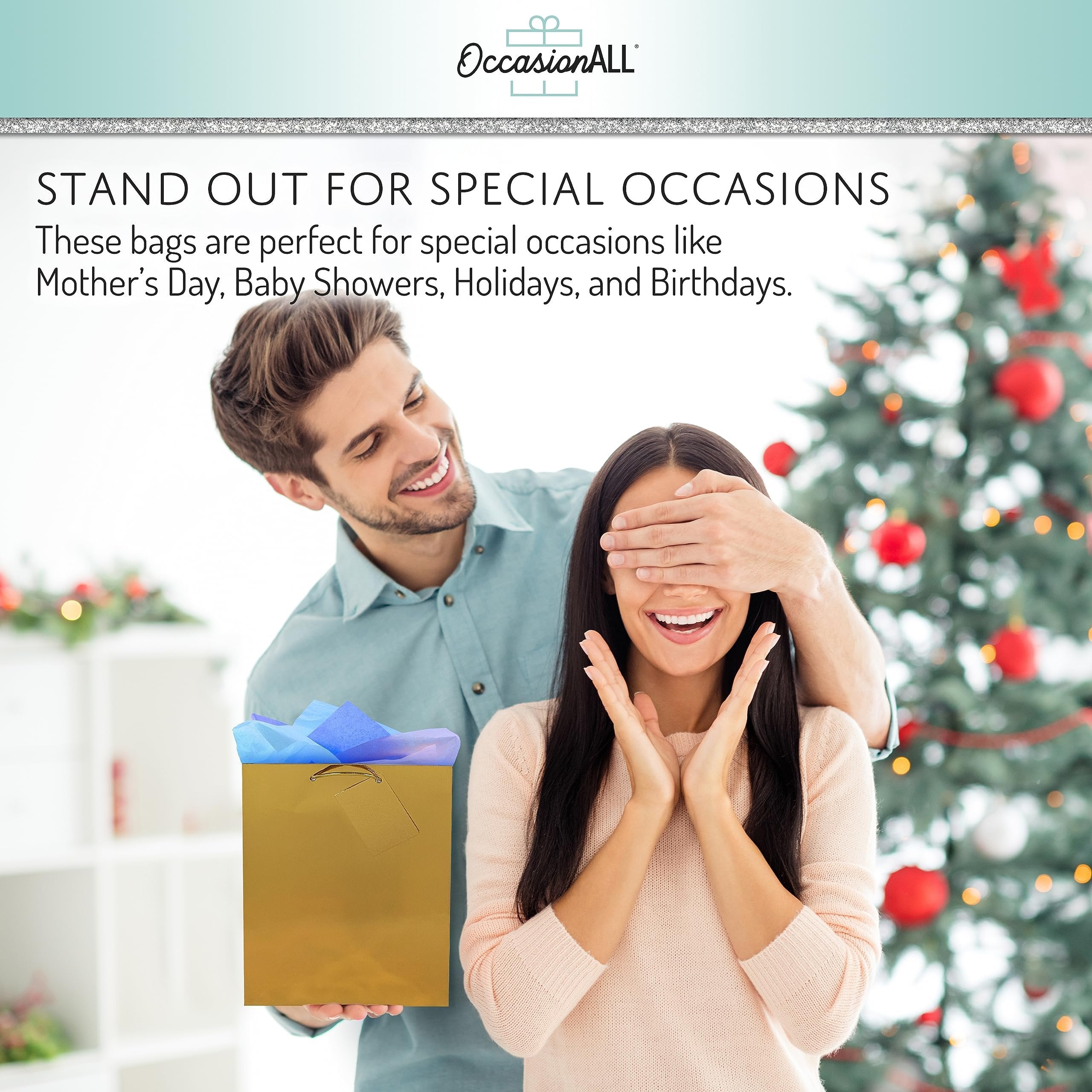 Holiday Gift Bags - 12 Pack Medium Assorted Metallic Red & Gold Foil Paper Bags with Handles, Elegant Designer Euro Tote for Christmas & Holiday, Gift Wrap, Presents, Party Favors, in Bulk - 7.5x3.5x9