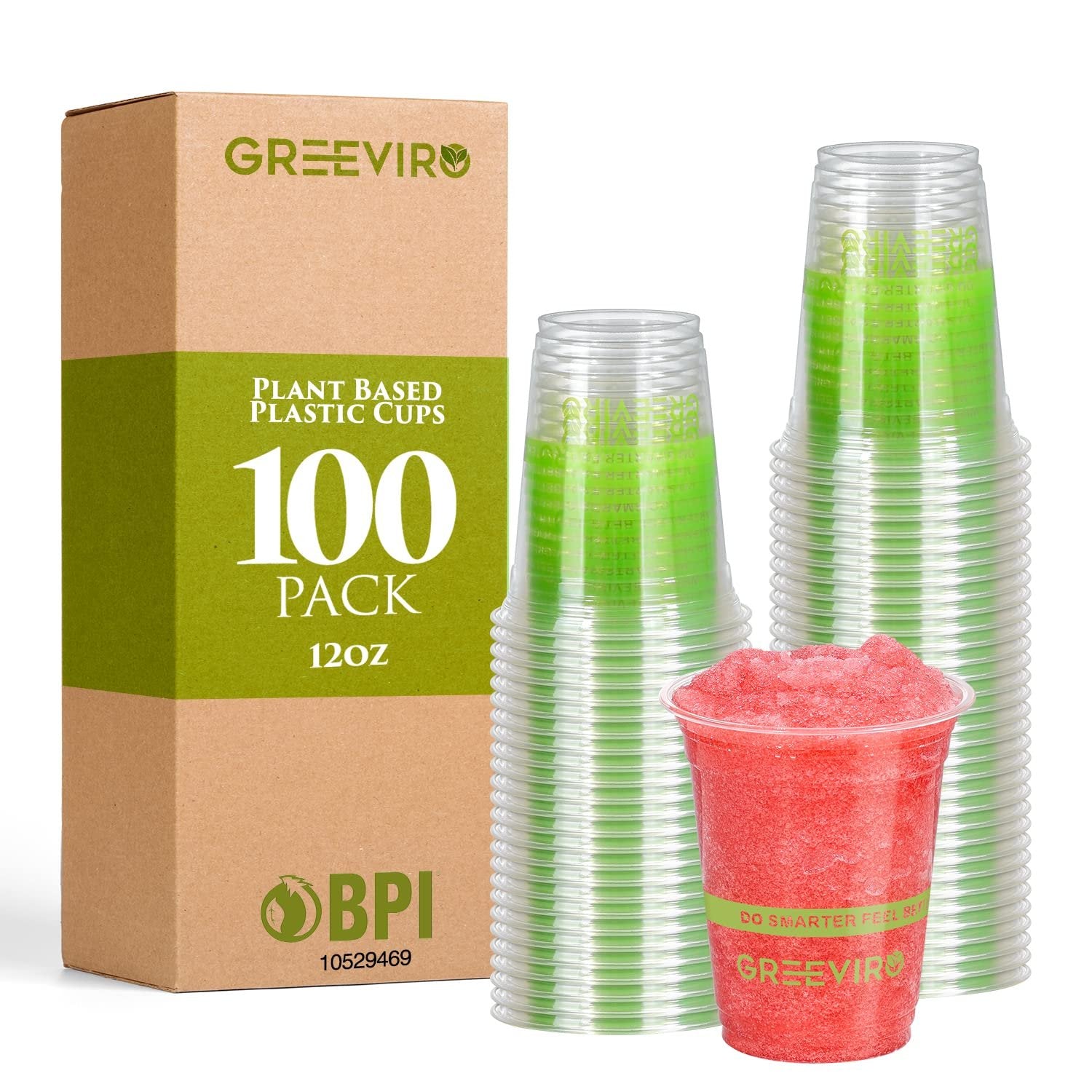 GREEVIRO Eco Compostable Plant-Based Clear Plastic Cups 12oz Thick,  Reusable, Disposable Iced Coffee Cups for Smoothies, Beer & Any Beverages  for 