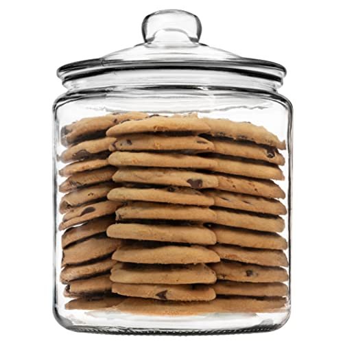 1 Gallon Glass Cookie Jar - Large Food Storage Container with Airtight Lid - Keep Fresh Flour, Chewy Pet Treats, Candy, Dried Foods, Detergent Pods for Your Kitchen or Laundry Room- Pack of 2