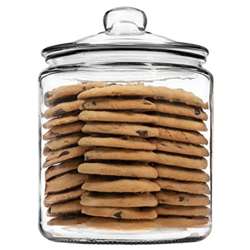 1 Gallon Glass Cookie Jar - Large Food Storage Container with Airtight Lid - Keep Fresh Flour, Chewy Pet Treats, Candy, Dried Foods, Detergent Pods for Your Kitchen or Laundry Room- Pack of 2