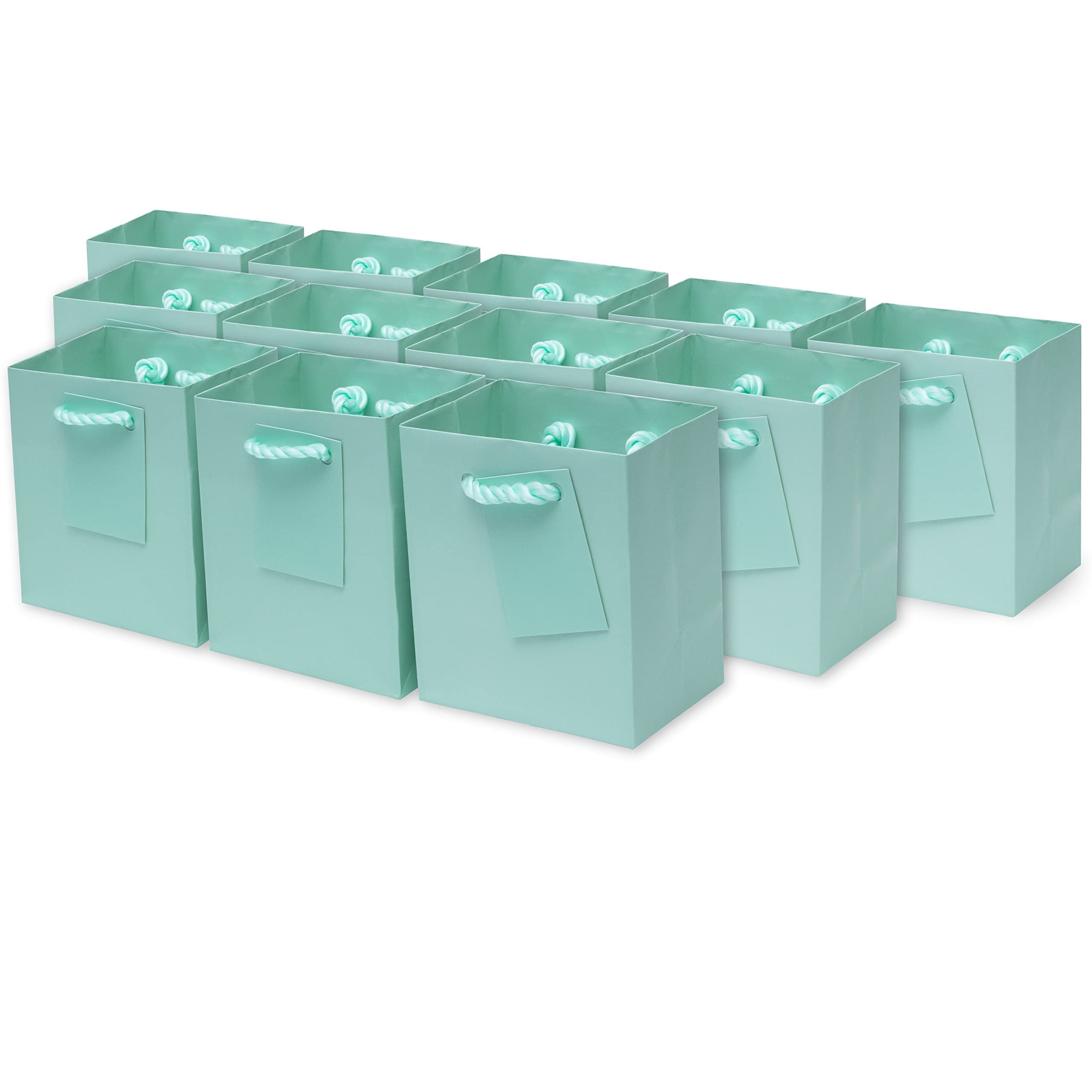 Mini Gift Bags - 12 Pack Extra Small Mint Paper Bags with Handles Bulk, Green Gift Bags for Birthday Party Goodie Bags & Wedding Favors, Baby Showers, Small Business, Retail Shopping - 4x2.75x4.5