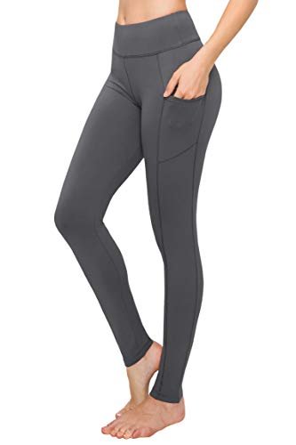 SATINA Womens High Waisted Leggings with Pockets -, Leggings for Regular & Plus Size Women, 3 Inch Waistband, Charcoal, One Size Plus