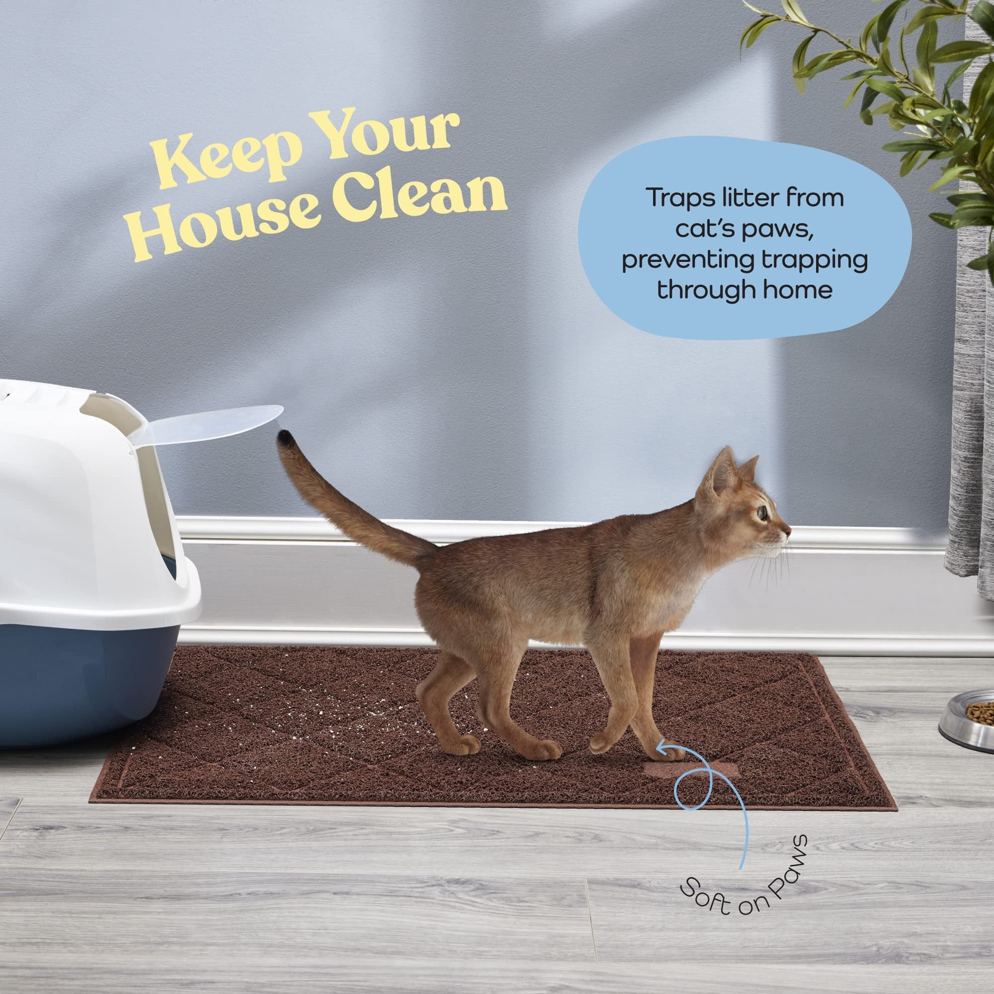 Durable Thick Cat Litter Mat - Modern Cat Mat With Non-Slip Bottom Stays In Place - Super Soft On Kitty Paws - Easy To Clean Litter Box Mat - Waterproof Cat Litter Trapping Mat Protect Floors.