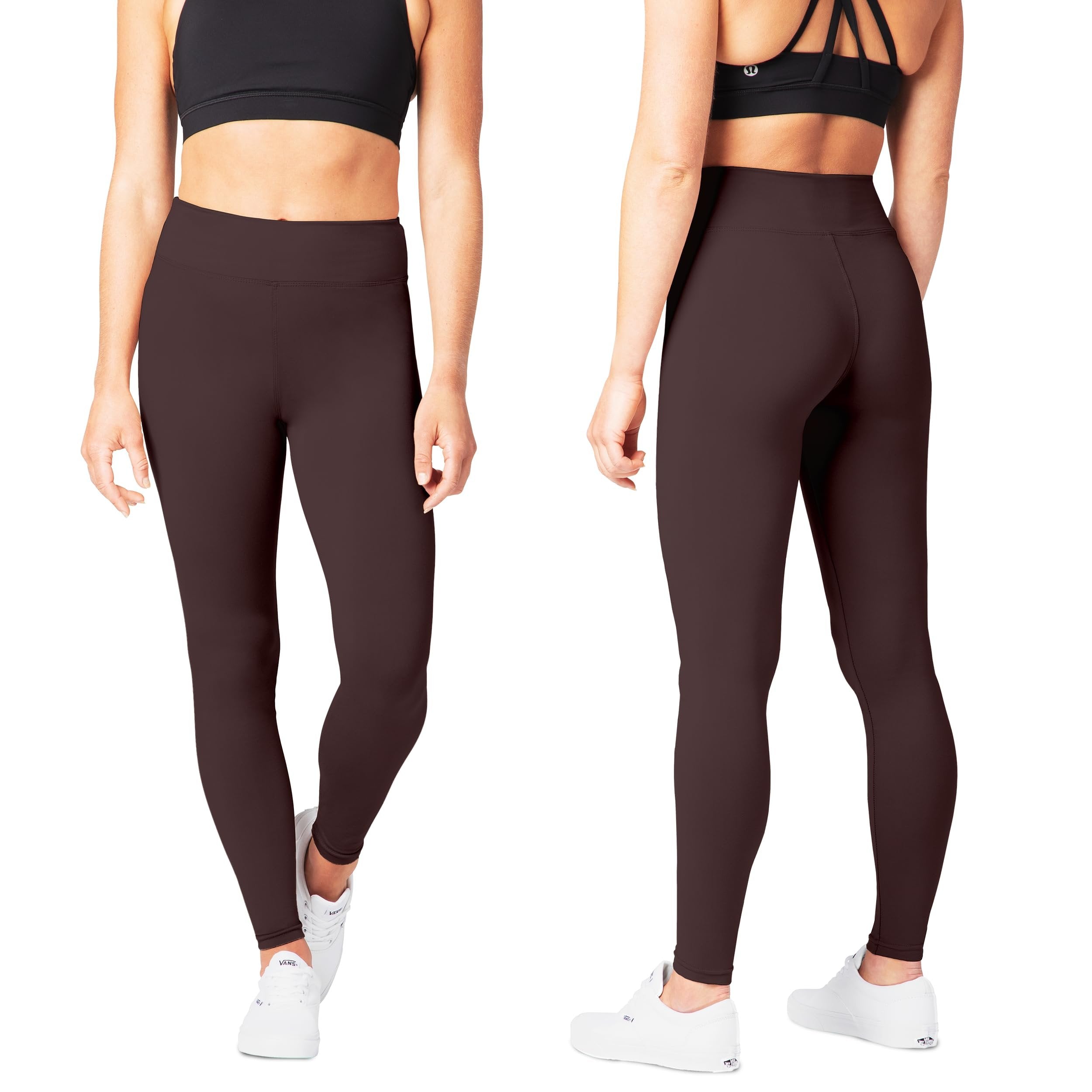 SATINA Womens High Waisted Leggings -, Leggings for Regular & Plus Size Women, 3 Inch Waistband, Brown, One Size Plus