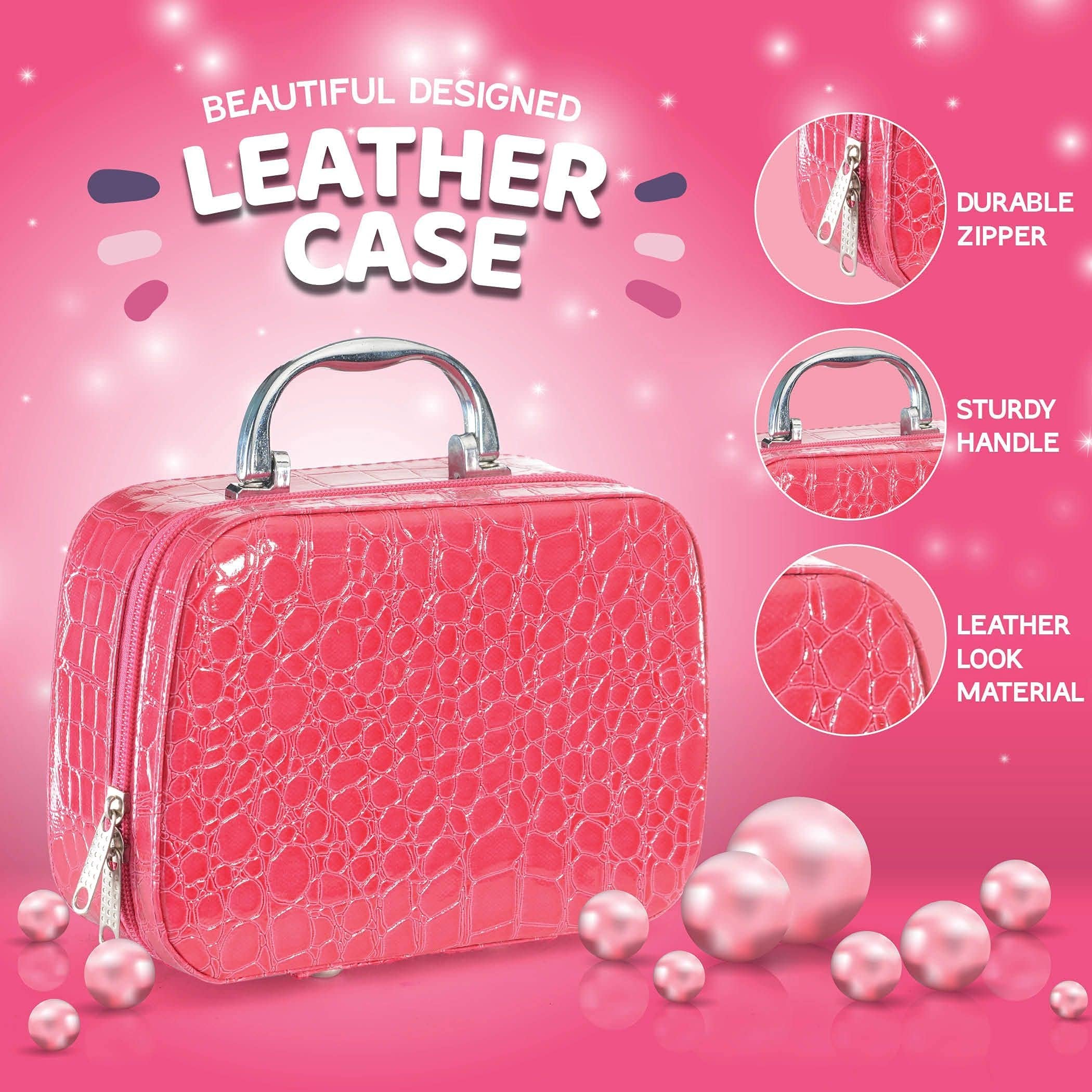 Girls Pretend Makeup Set, 21 Pcs Pretend Play Cosmetic Beauty Makeup Set with Cute Pink Leather Look Cosmetic Case for Little Girls, Realistic Kids Makeup Set.