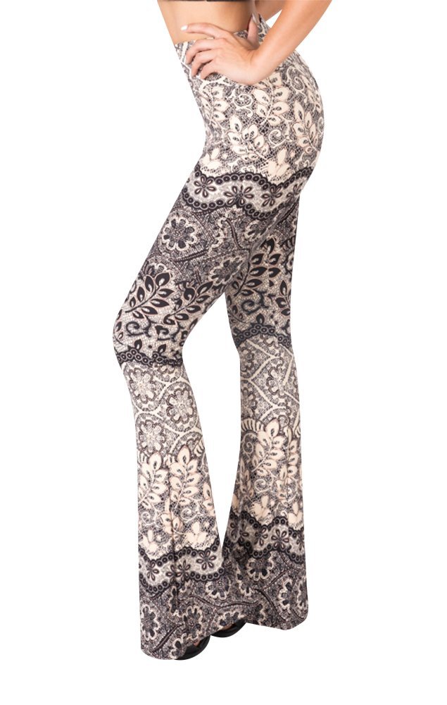 SATINA Womens High Waisted Flare Wide Leg Leggings, Printed & Solid, Reg & Plus, 16 Autumn Peach, Small
