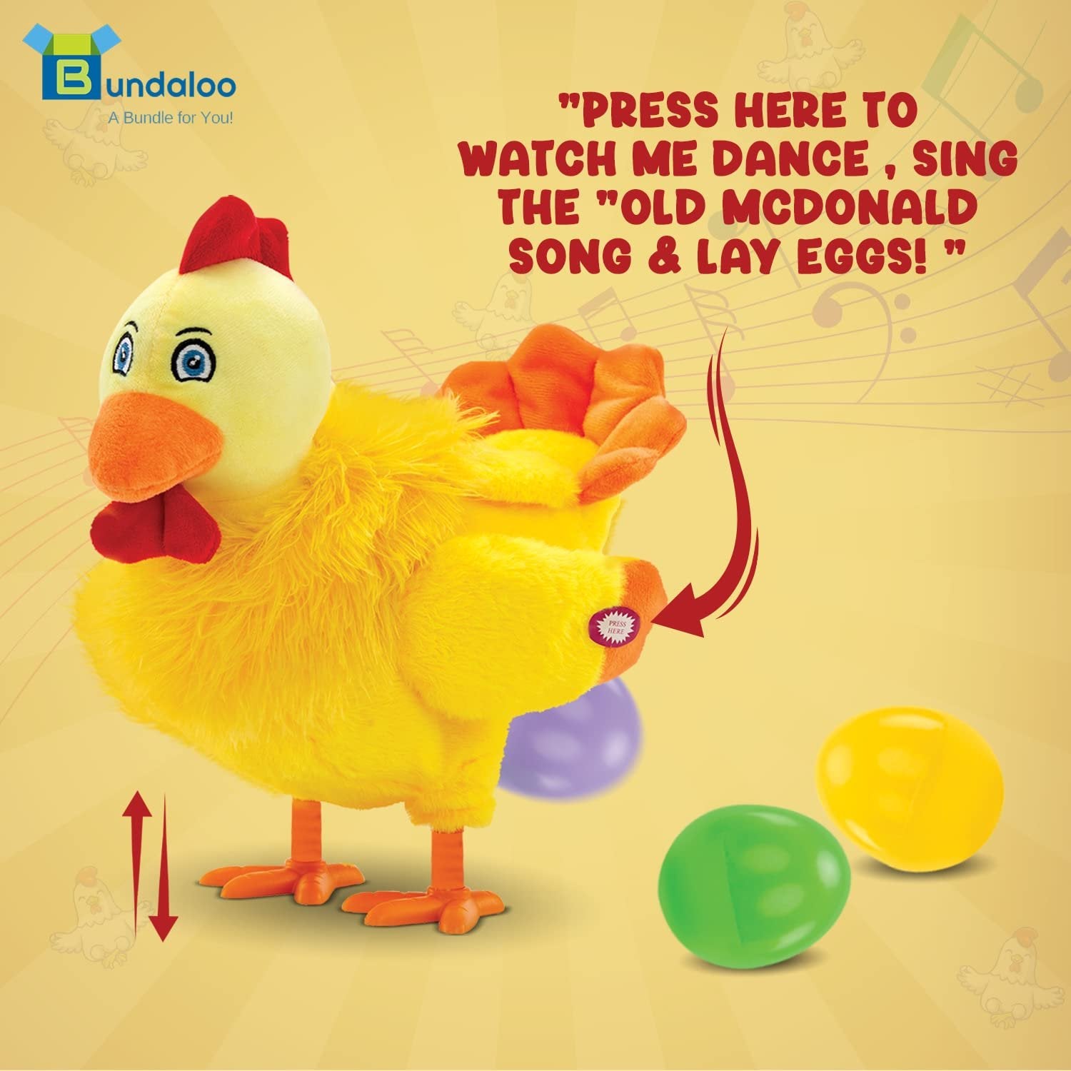 Bundaloo Animated Plush Dancing Chicken Toy That Lays Eggs - Musical Fun and Entertaining Gift for Kids