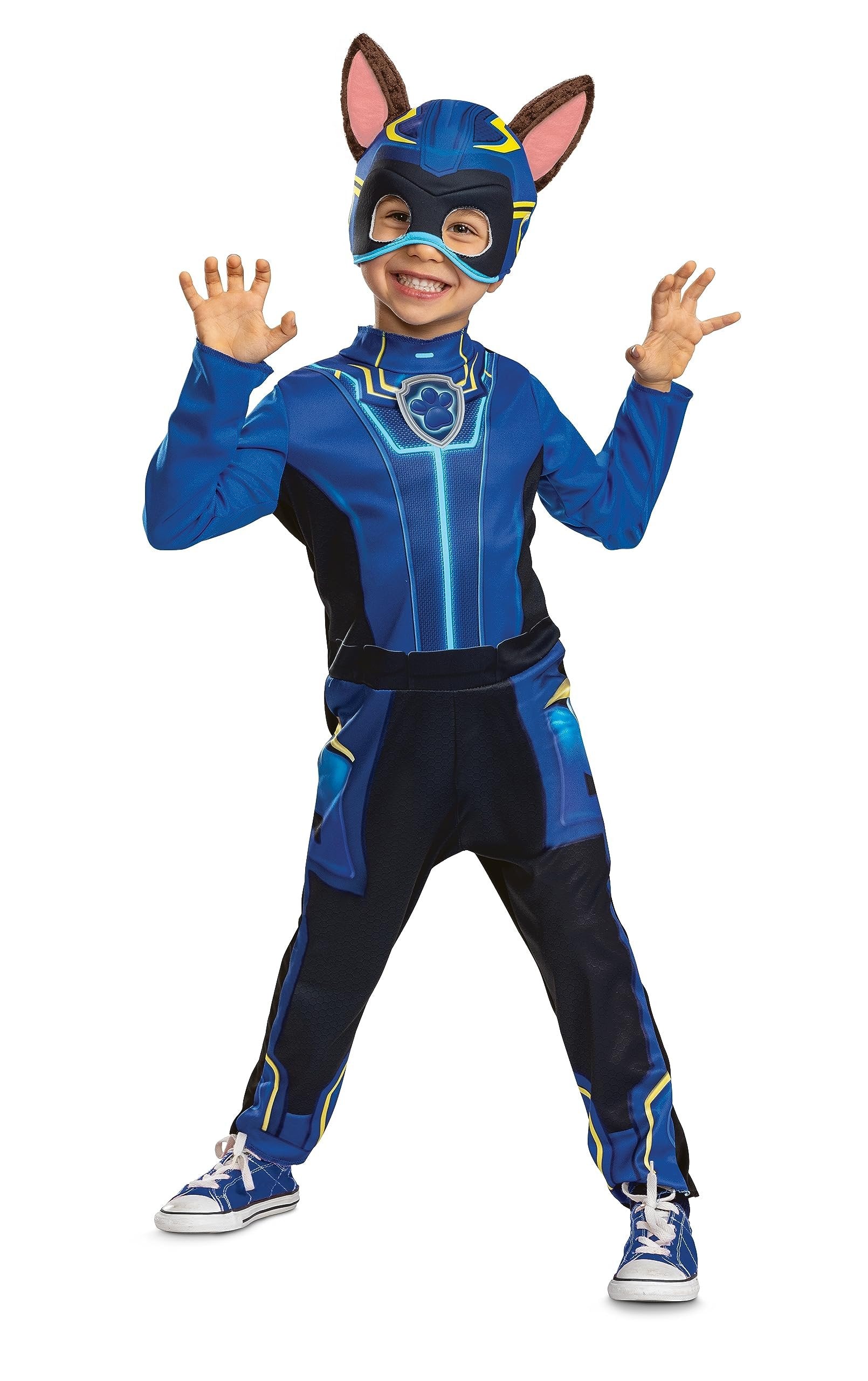 Chase Paw Patrol Costume, Official Toddler Paw Patrol Halloween Outfit with Headpiece for Kids, Size (3T-4T)