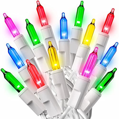 PREXTEX Bright & Colorful Christmas Lights (40 Feet, 200 Lights) - Fall Decor & Christmas Tree Lights with White Wire - Indoor/Outdoor String Lights - Multi-Color Twinkle Lights
