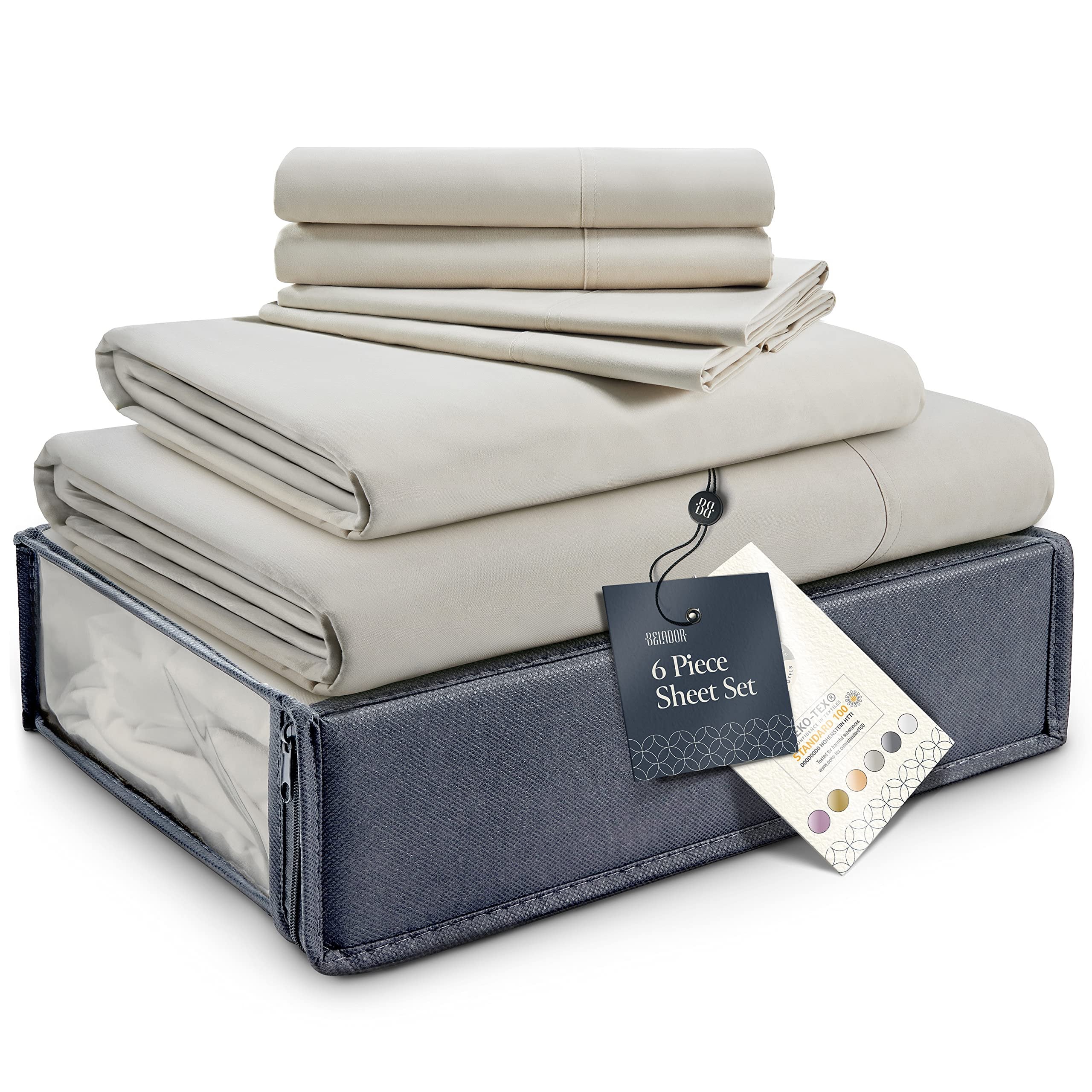 BELADOR Silky Soft King Sheet Set - 6 Piece Bed Sheets for King Size Bed, Secure-Fit Deep Pocket Sheets with Elastic, Breathable Hotel Sheets & Pillowcase Set, Wrinkle Free Oeko-Tex Sheets