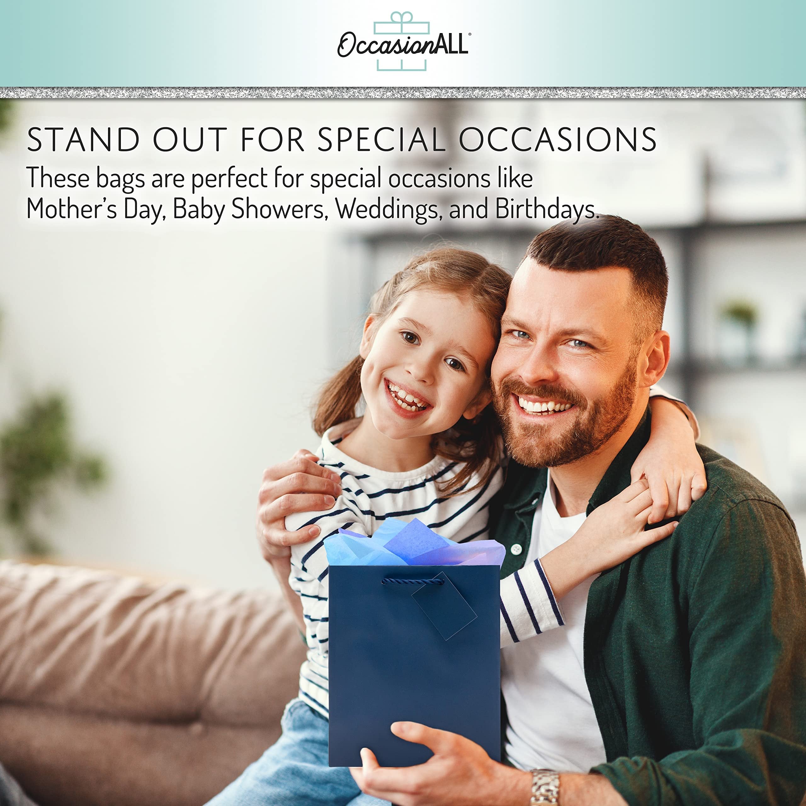 Blue Gift Bags - 12 Pack Small Navy Royal Blue Gift Bags with Handles, Paper Euro Totes for Christmas & Holiday Gift Wrap, Birthday Party Favor Bags for Boys & Men, Baby Showers, in Bulk - 6x3x7.5