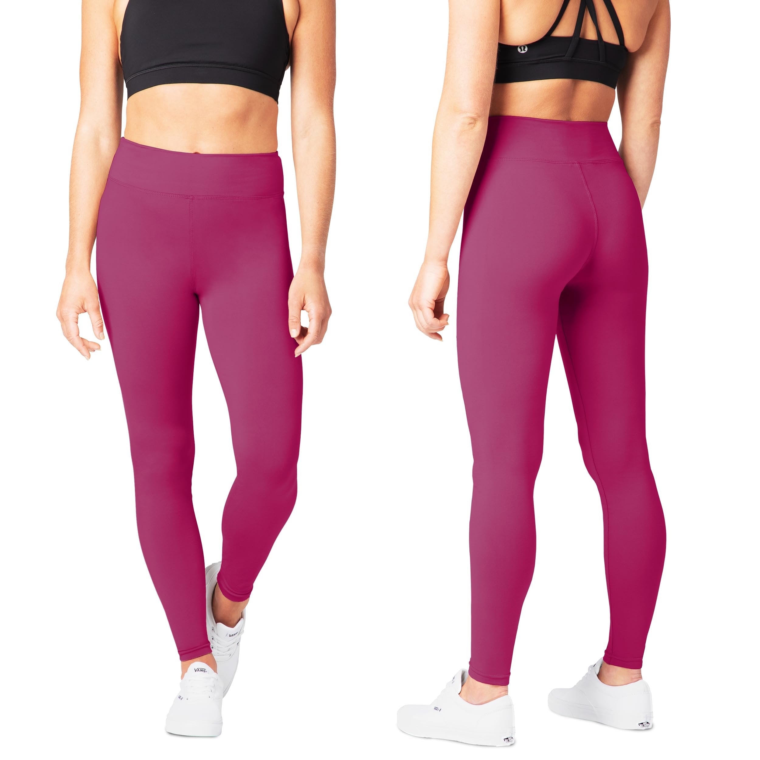 SATINA Womens High Waisted Leggings -, Leggings for Regular & Plus Size Women, 3 Inch Waistband, Fuchsia, One Size