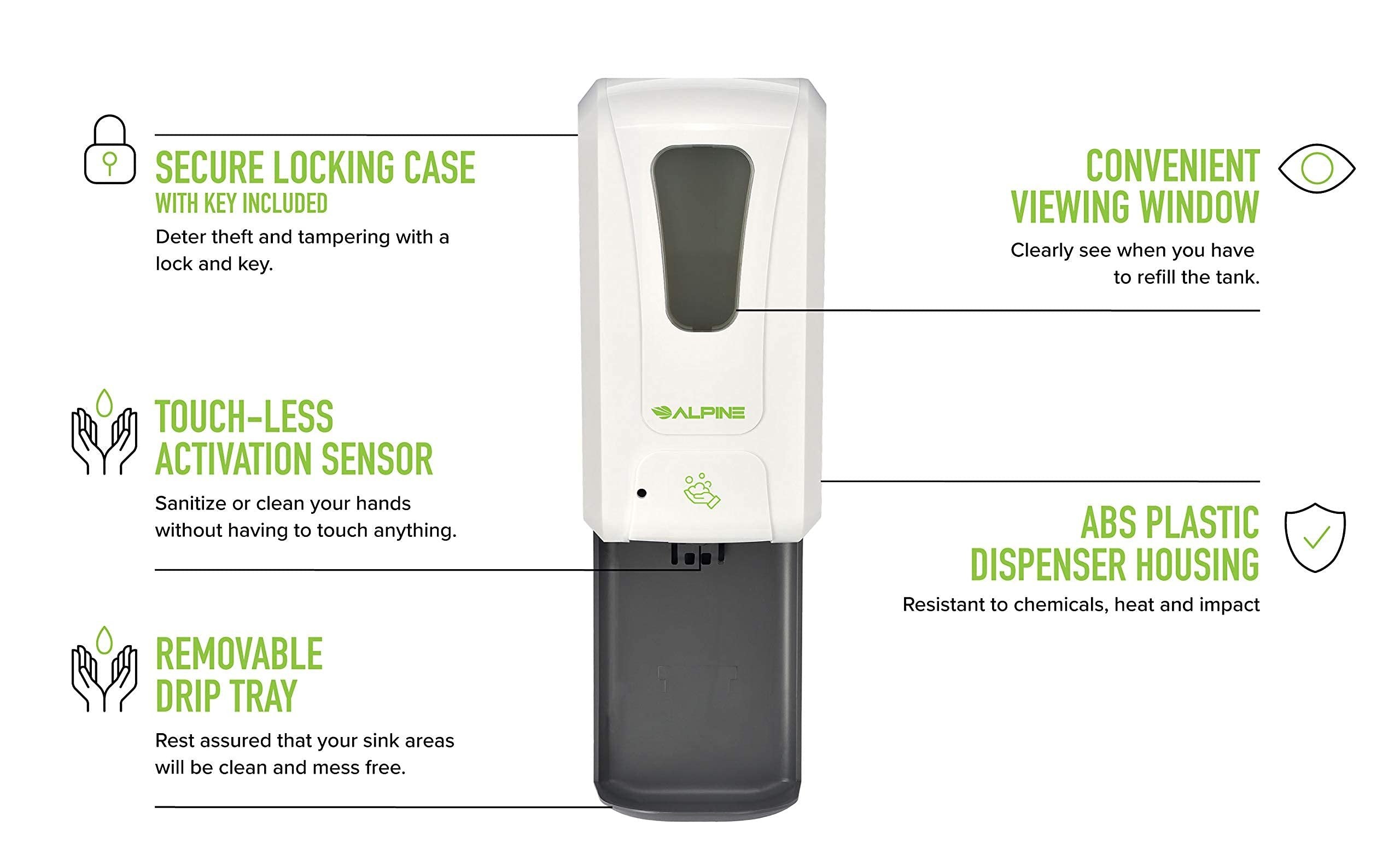 Alpine Automatic Hand Sanitizer Dispenser - Touchless Soap Dispenser with Drip Tray for Restaurant, Hospital, School, Hotel, Kitchen and Bathroom -1200mL Foam