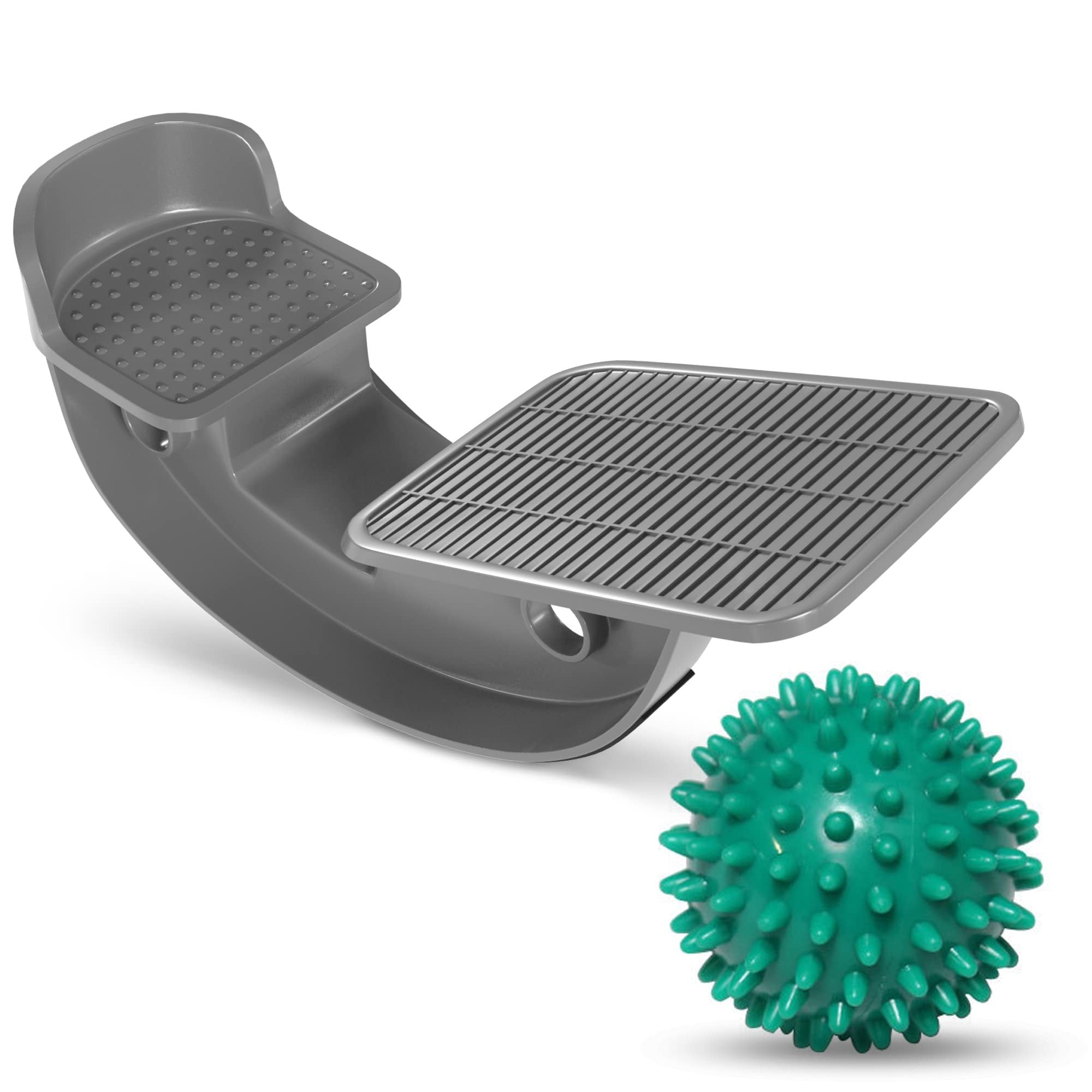 ProHeal Foot Rocker Calf Stretcher with Spiked Ball Massager - for Plantar Fasciitis, Achilles Tendonitis - Calf, Foot, Heel, and Ankle Stretcher - Lower Leg Pain Relief - Gray with Green Ball