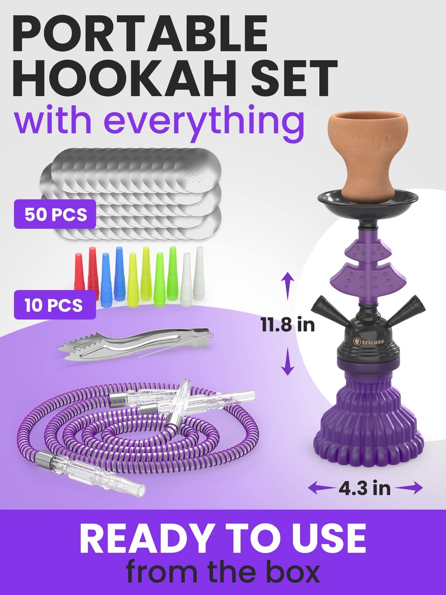 Hookah Set with 2 Hose 11" Premium Portable Mini Hookah Complete Set Hookah Glass Vase - Premium Hookah Set with 2 Hose 11" Portable Mini Hookah Complete Set Hookah Glass Vase - Hookah Machines