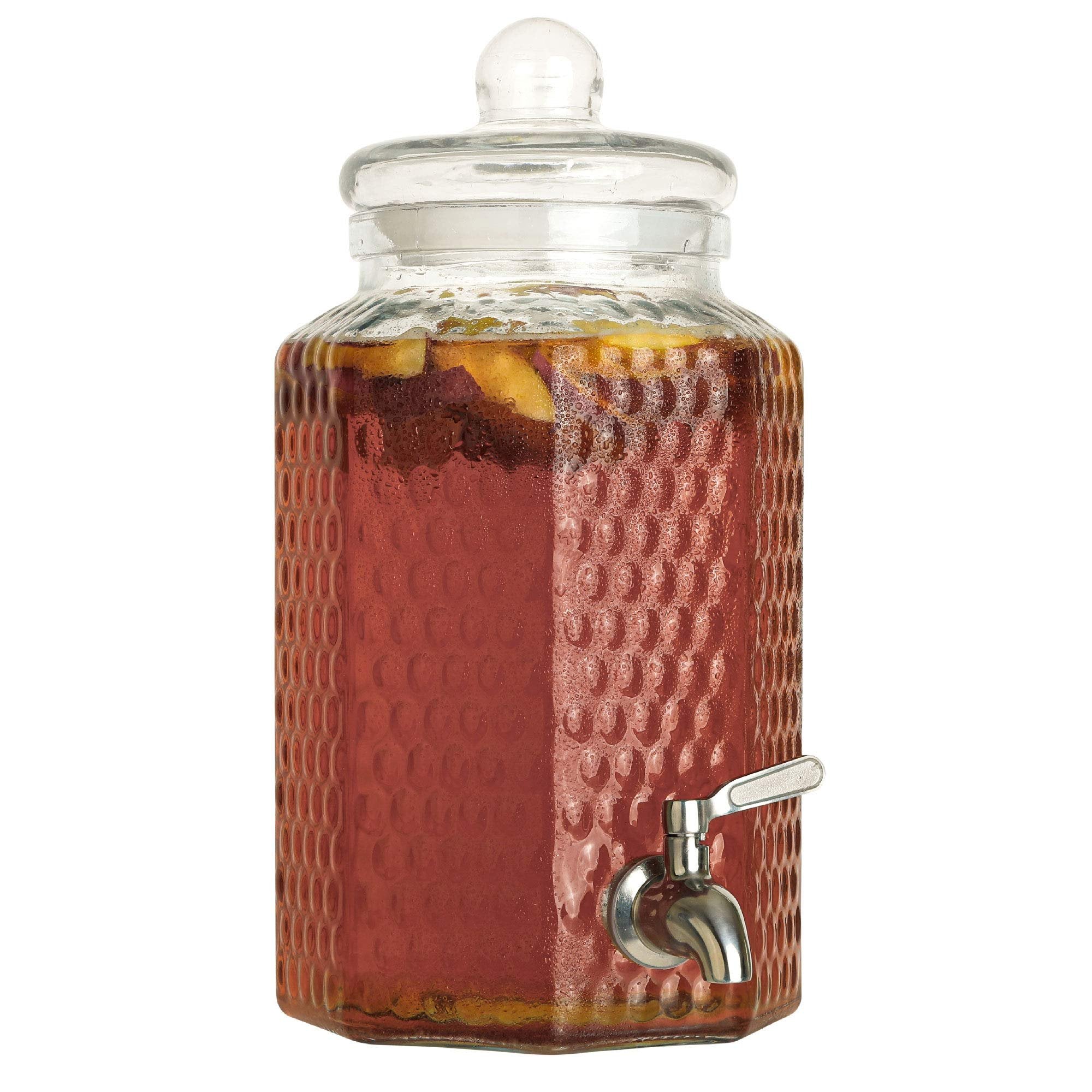 1 Gallon Glass Beverage Dispenser with Stainless Steel Spigot - Decorative Mason Jar Drink Dispenser for Parties, Fridge, Sun Tea, Iced Tea, Kombucha and Water