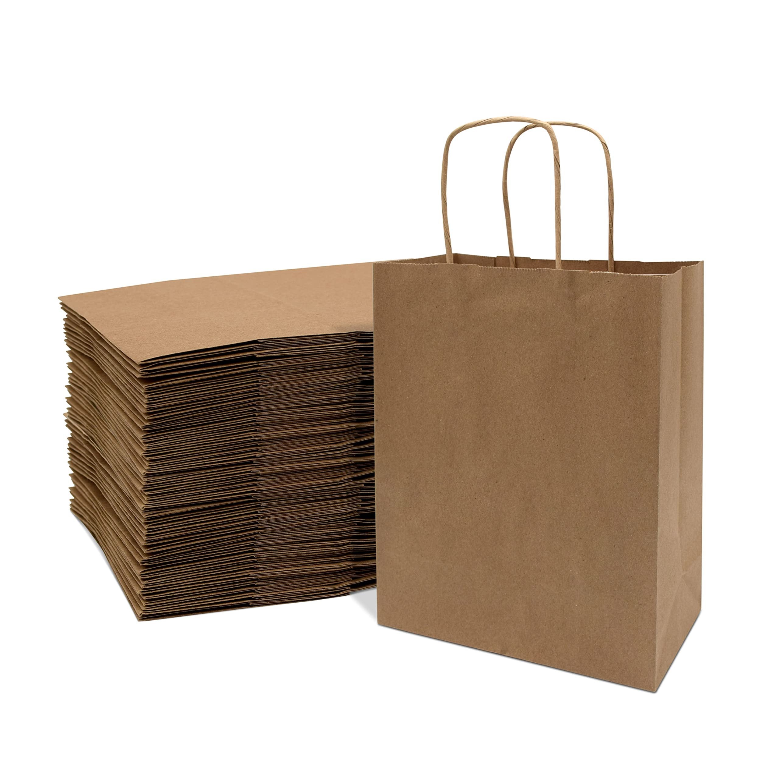 Brown Bags with Handles Bulk - 8x4x10 Inch 400 Pack Small Kraft Paper Shopping Bags, Craft Gift Totes in Bulk for Boutiques, Small Business, Retail Stores, Birthday Parties, Jewelry, Merchandise