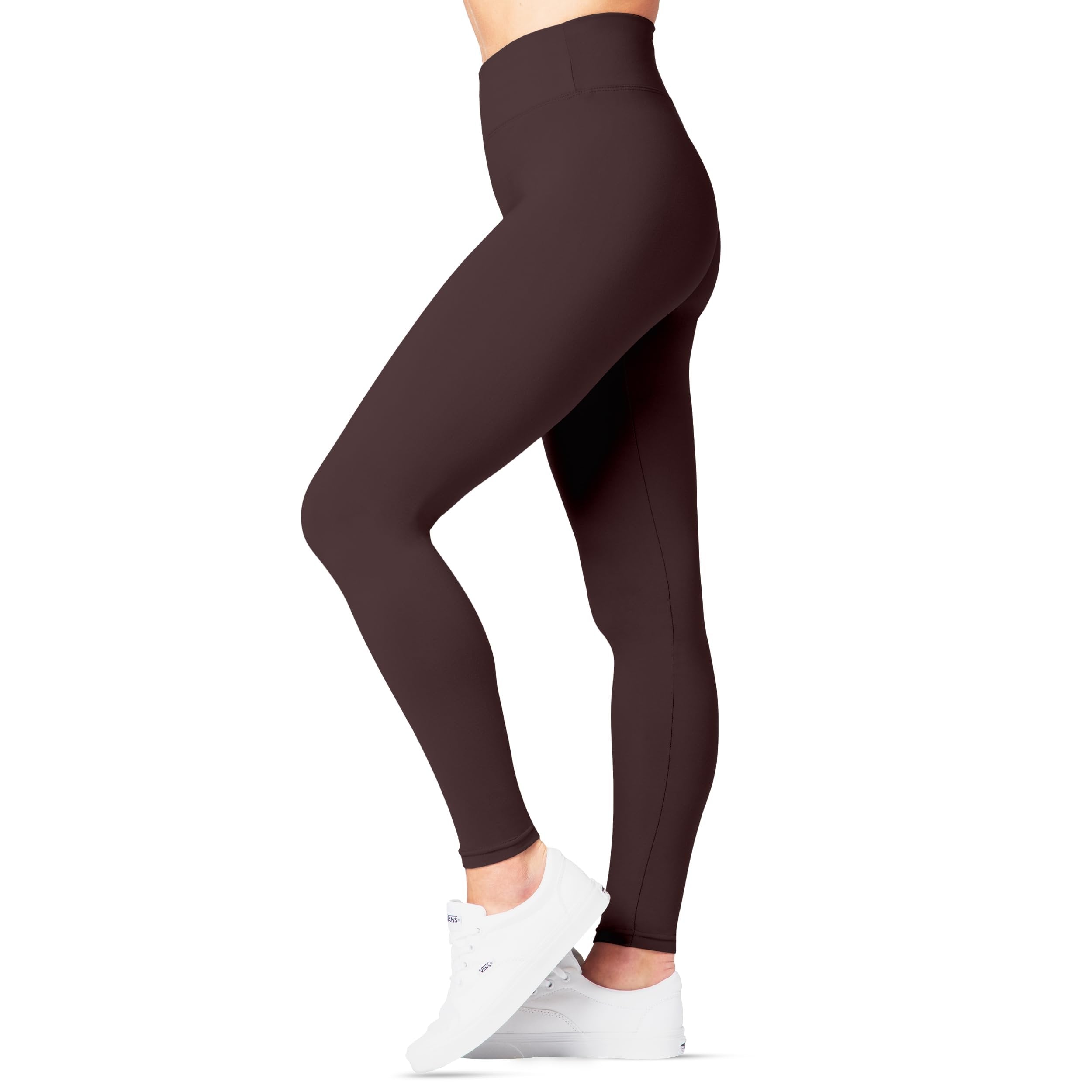 SATINA Womens High Waisted Leggings -, Leggings for Regular & Plus Size Women, 3 Inch Waistband, Brown, One Size