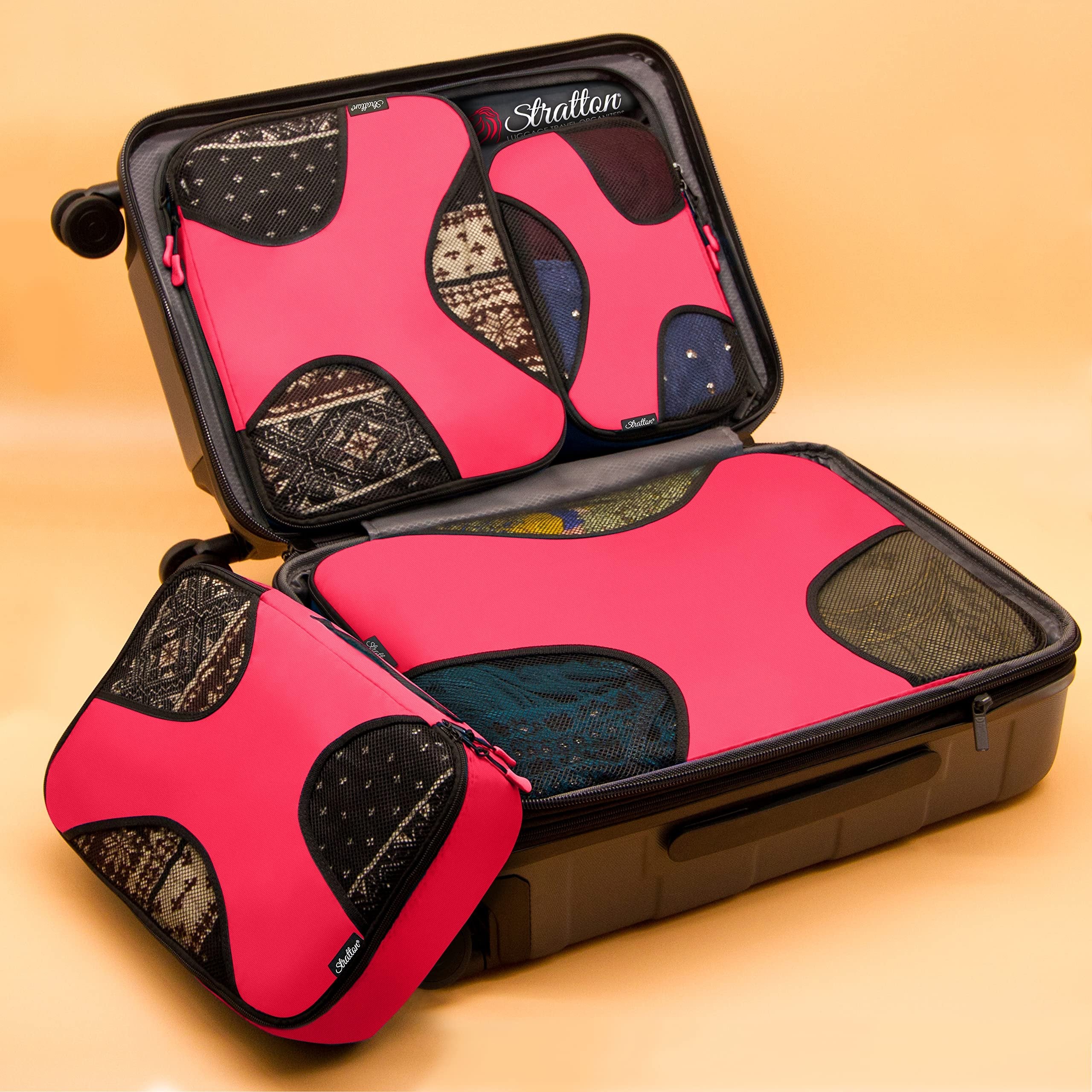 Stratton 5 Set Packing Cubes, Travel Luggage Organizers with Laundry Bag (Precious Pink)