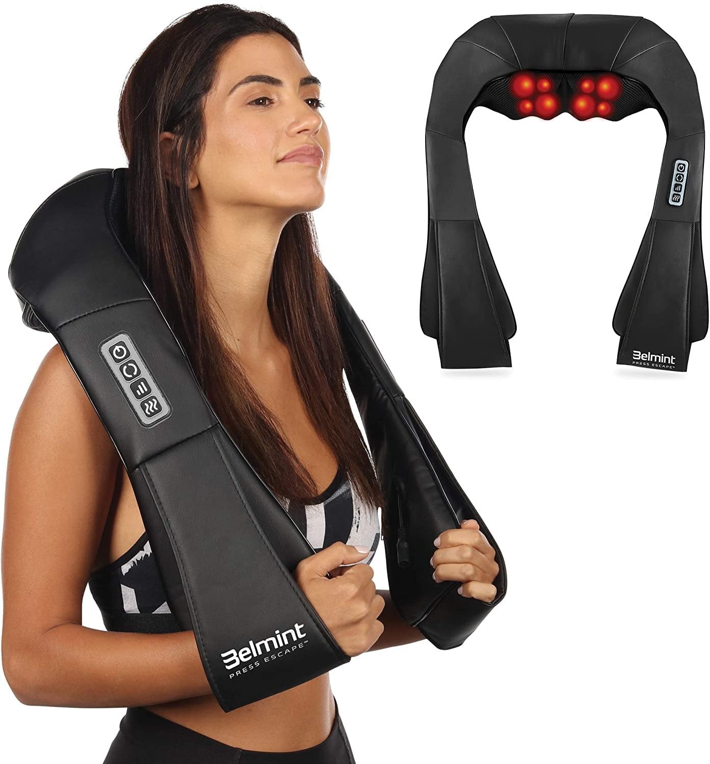 Deep Kneading Neck Massager with Heat - Shiatsu Neck Back and Shoulder Massager for Home Office Use Corded Electric (Black)