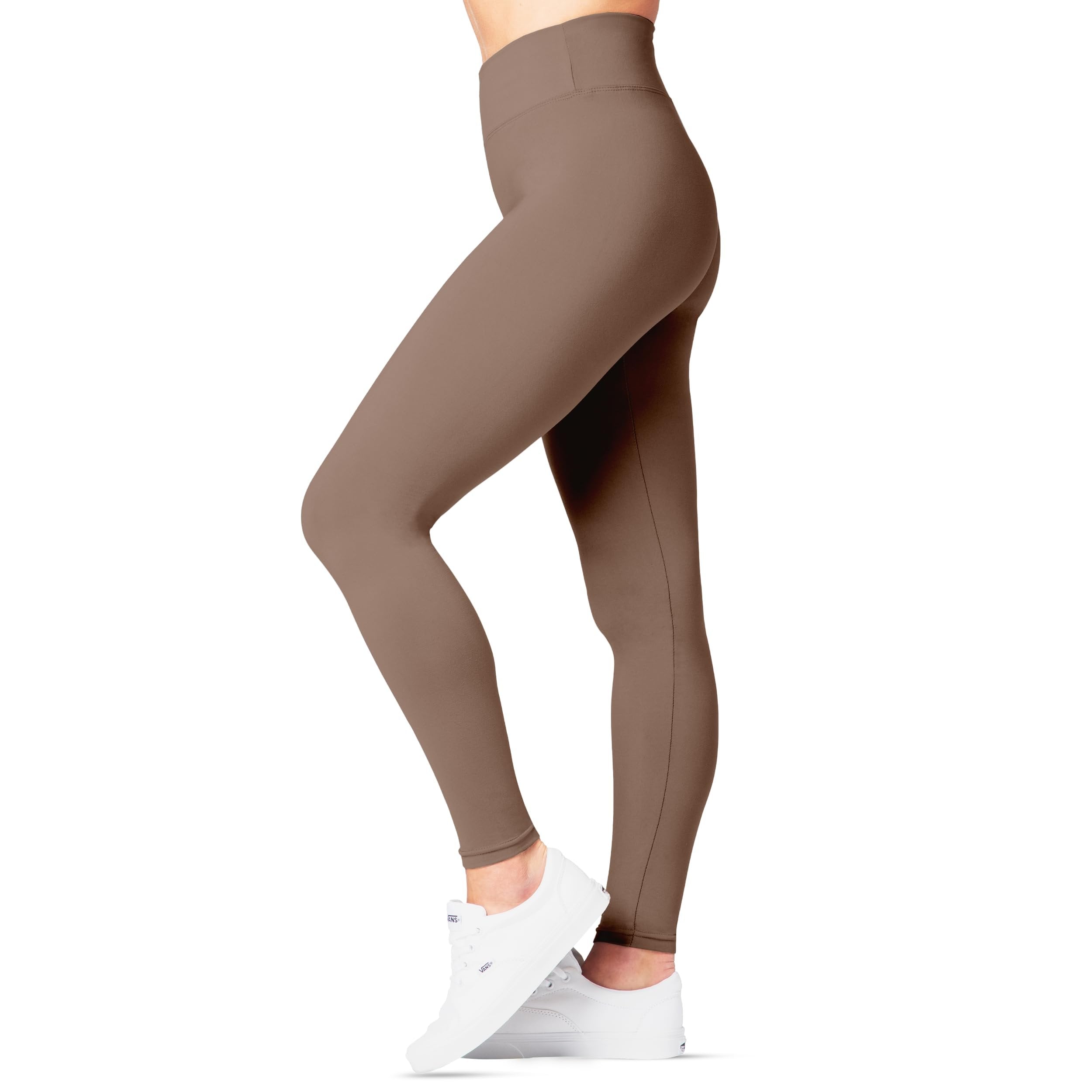 SATINA High Waisted Leggings with Pockets for Women - Workout Leggings for Regular & Plus Size Women - Tan Leggings Women - Yoga Leggings for Women |3 Inch Waistband (One Size, Tan)