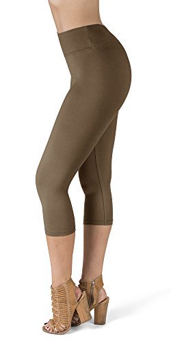 SATINA High Waisted Capri Leggings for Women - Capri Leggings for Women - High Waist for Tummy Control - Tan Capri Leggings for |3 Inch Waistband (One Size, Tan)