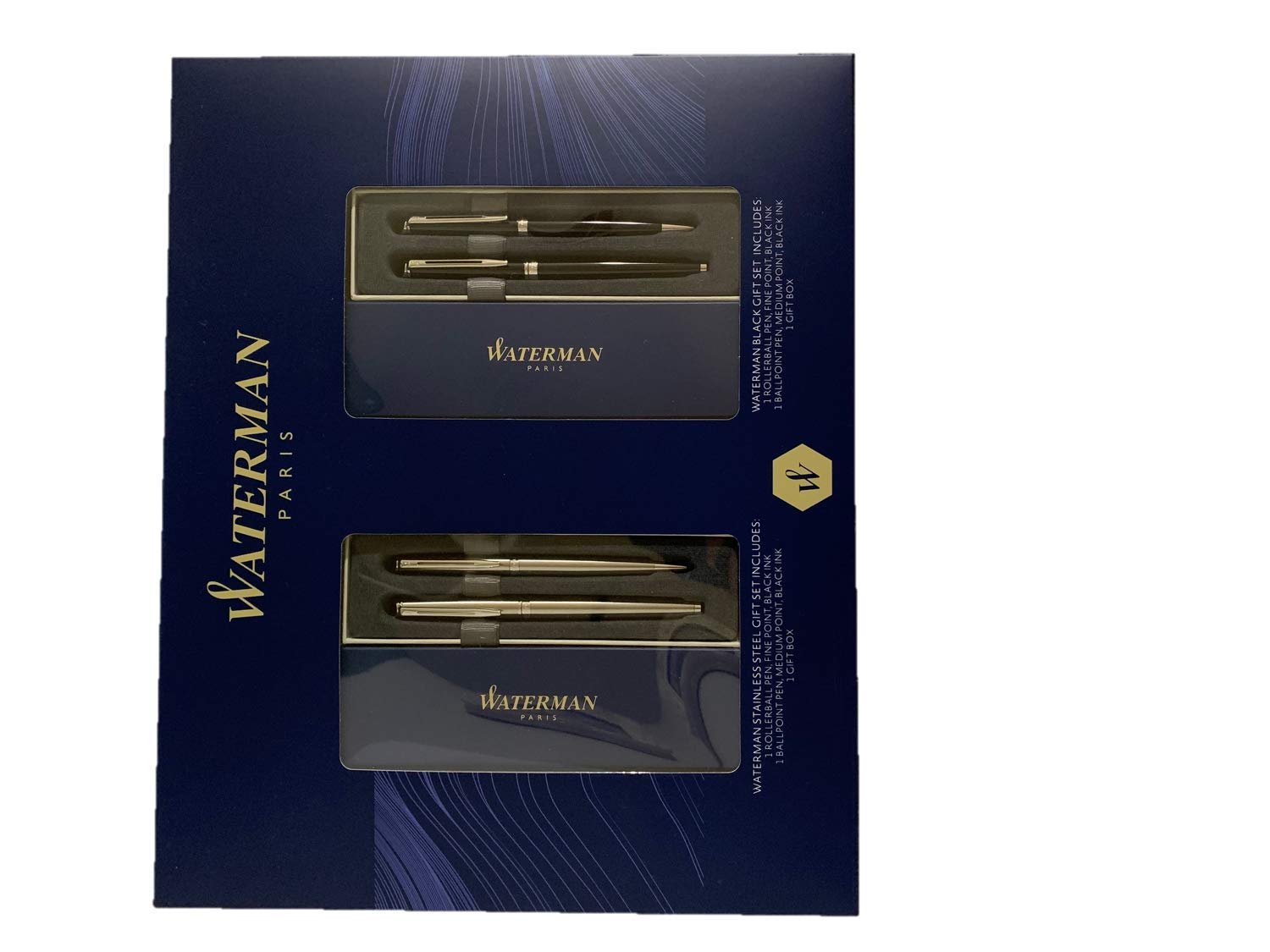 Waterman Hemisphere Black Lacquer and Stainless Steel Rollerball & Ballpoint Pen Set