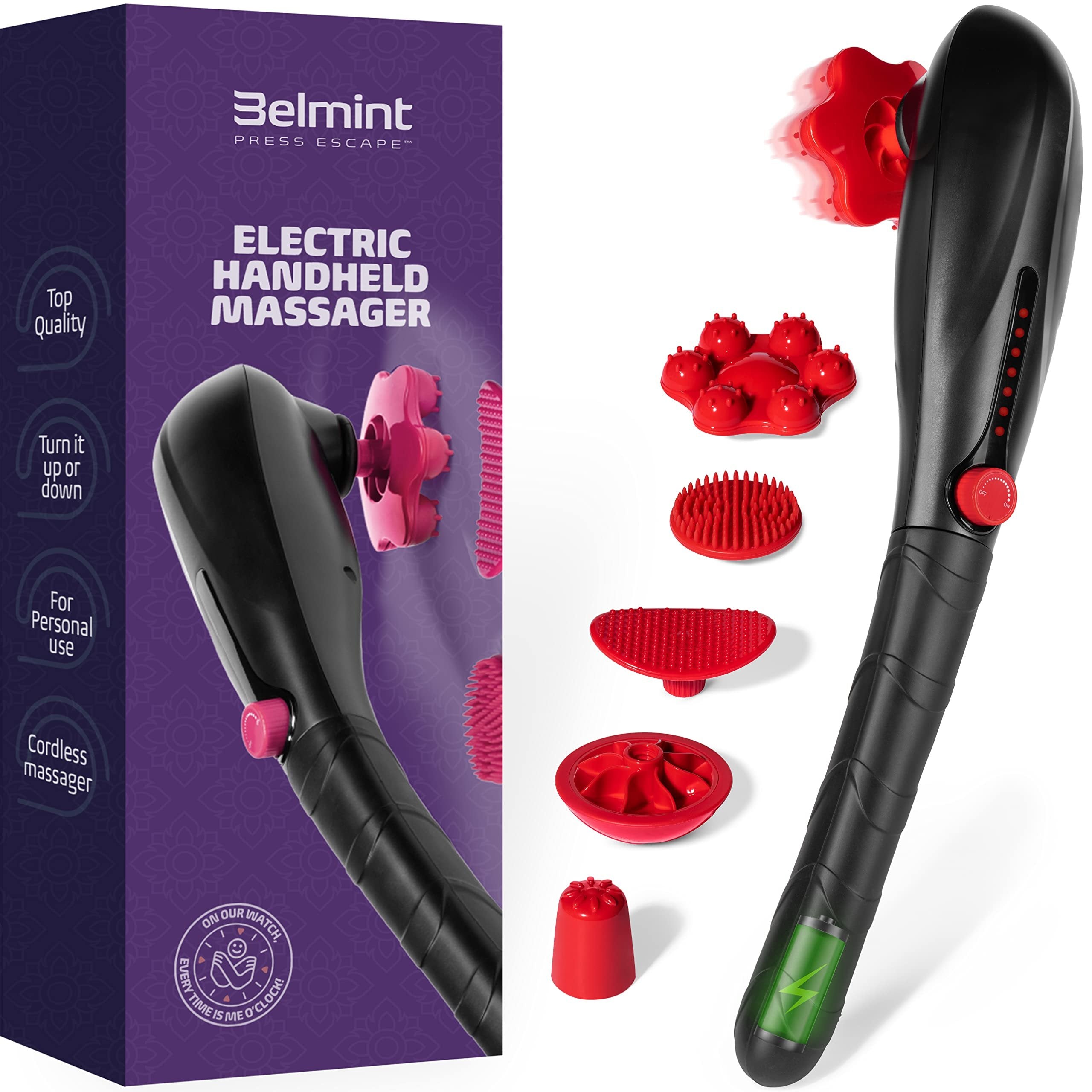 Belmint Hand Held Massager - Back Massager for Back Pain - Rechargeable Handheld Massager Deep Tissue - Cordless Electric Percussion Body Massager for Muscles, Back, Foot, Neck, Shoulder, Leg, Calf