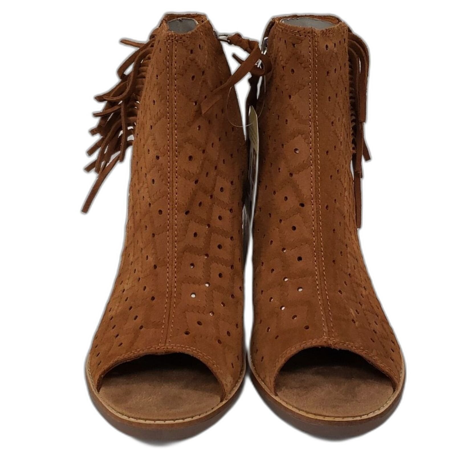 TOMS Womens Majorca Peep Toe Bootie Cinnamon Suede Perforated Leaf 9.5 US