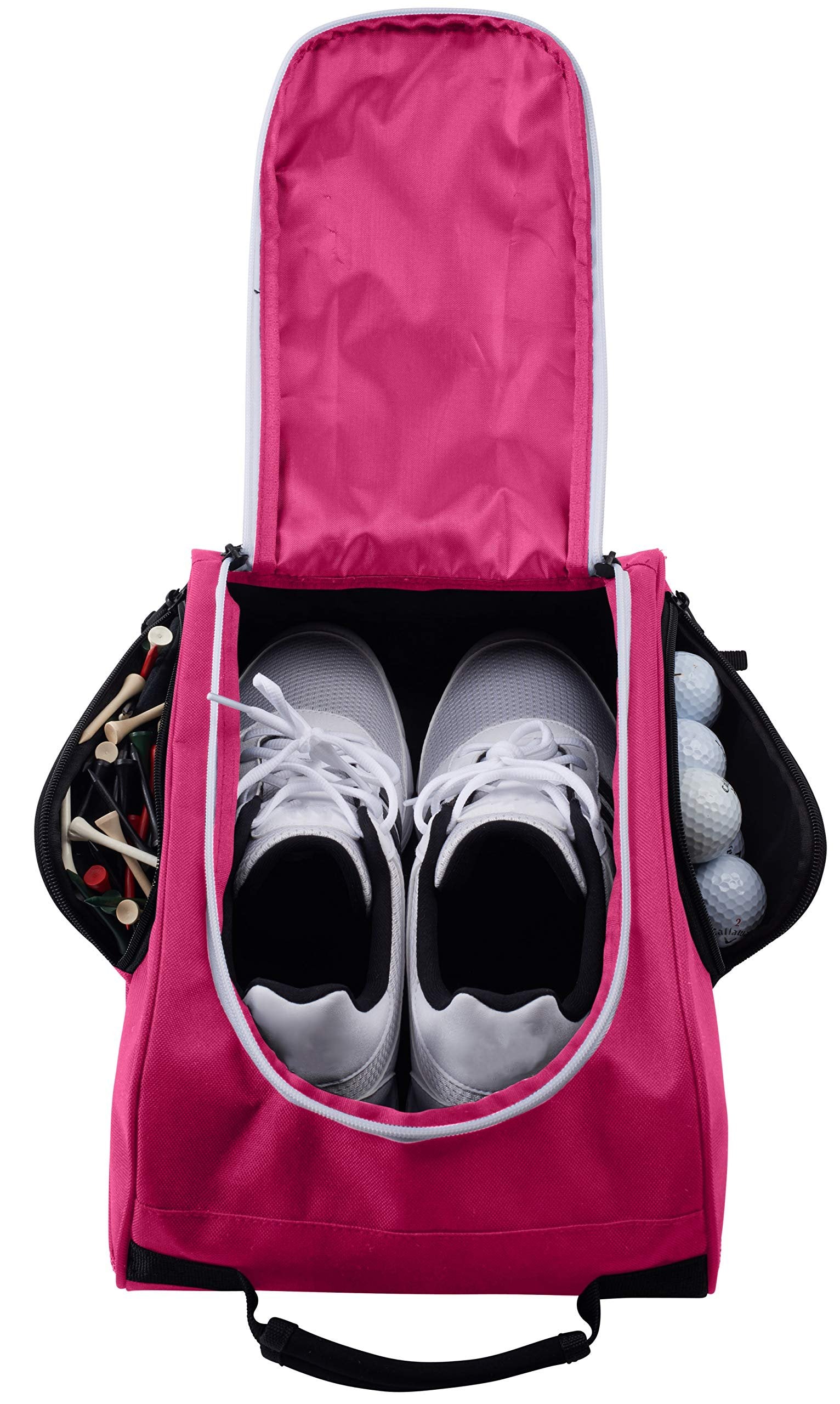 Athletico Golf Shoe Bag - Zippered Shoe Carrier Bags With Ventilation & Outside Pocket for Socks, Tees, etc. (Pink)