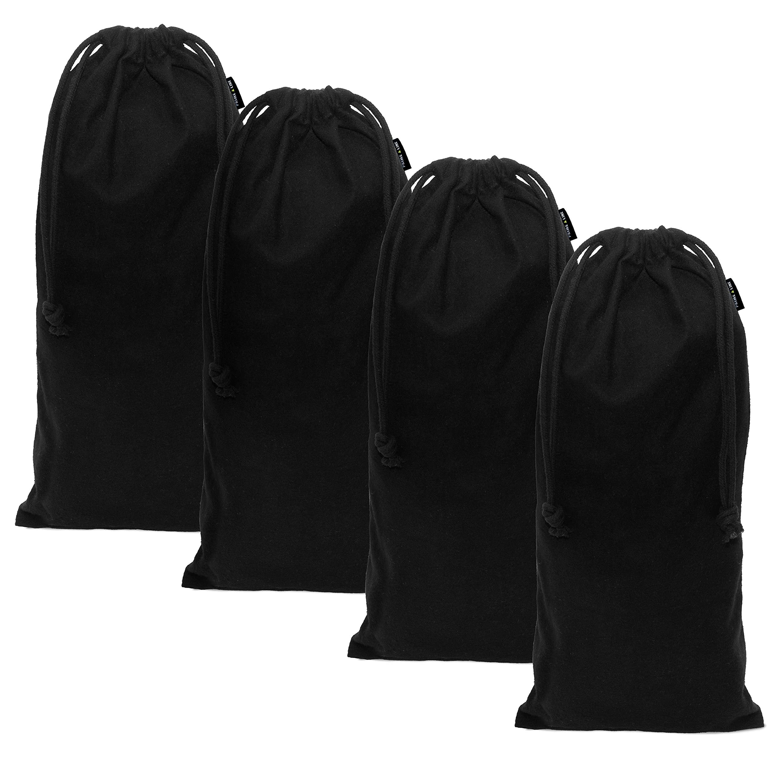 Shoe Dust Bags - 4 Pack Black Duster Flannel Single Shoe Pouch with Drawstring Closure, Washable Breathable Cotton Fabric Cloth for Travel, Home, Luggage, Handbags, Storage, Accessories - 8x17