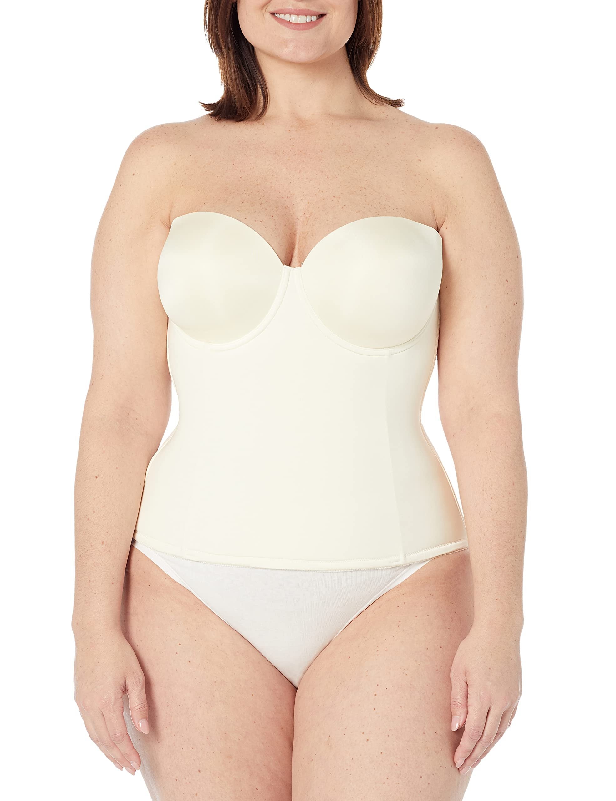 Dominique Womens Paige Seamless Padded Longline Bra Bone 32B One Size