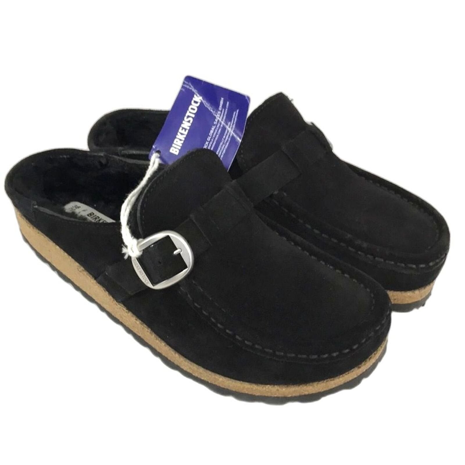 Birkenstock Buckley Shearling Black Fur Suede Womens Size 6