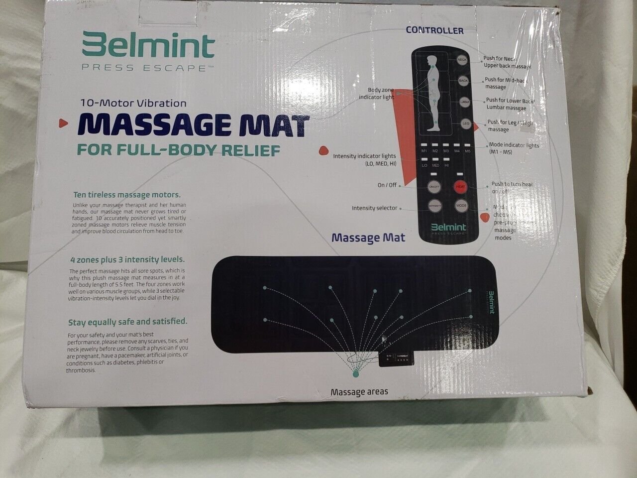 Belmint BEL-MAT-BK-C 10-Motor Full Body Plush Massage Mat