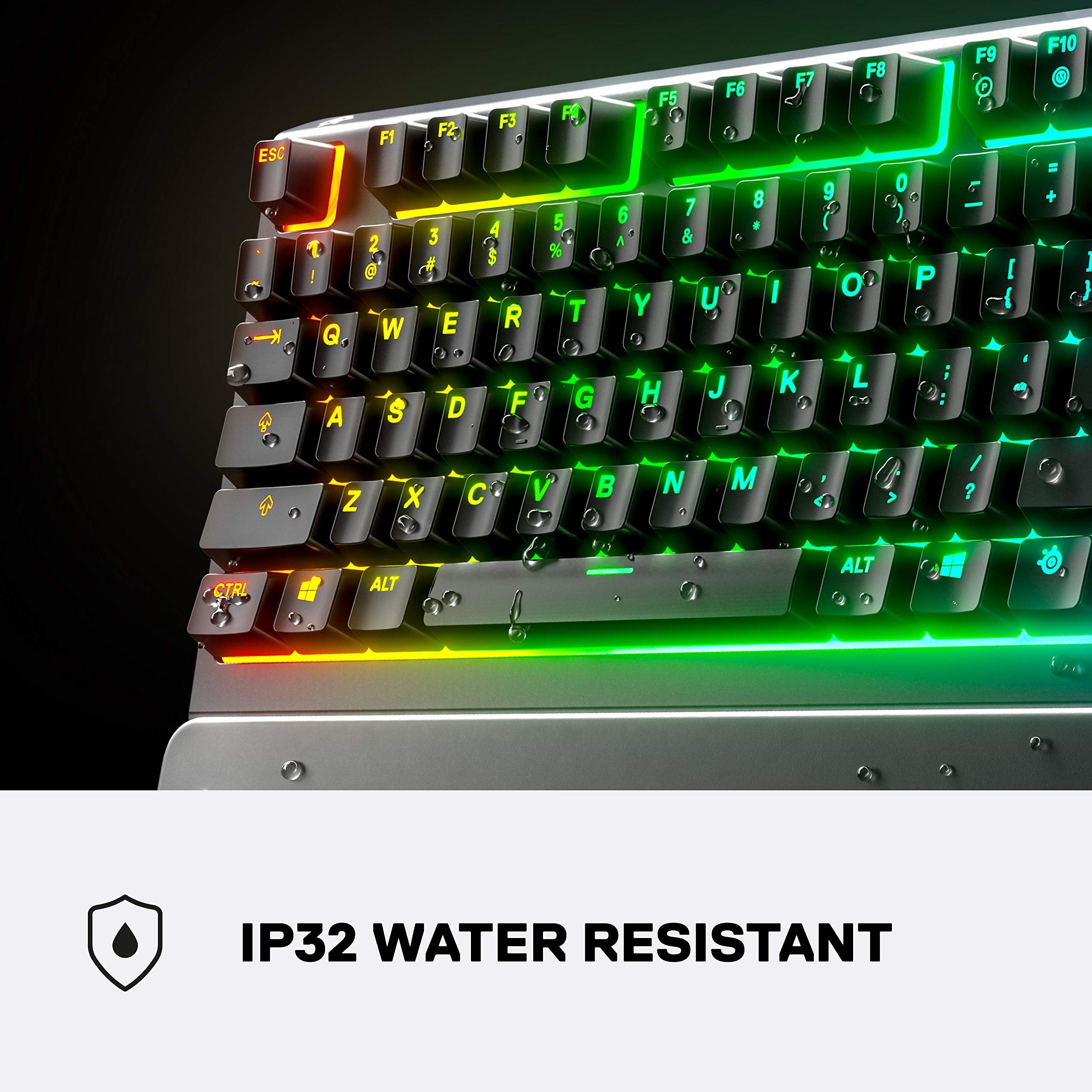 SteelSeries Apex 3 RGB Gaming Keyboard - 10-Zone RGB Illumination - IP32 Water Resistant - Premium Magnetic Wrist Rest (Whisper Quiet Gaming Switch) (Renewed)