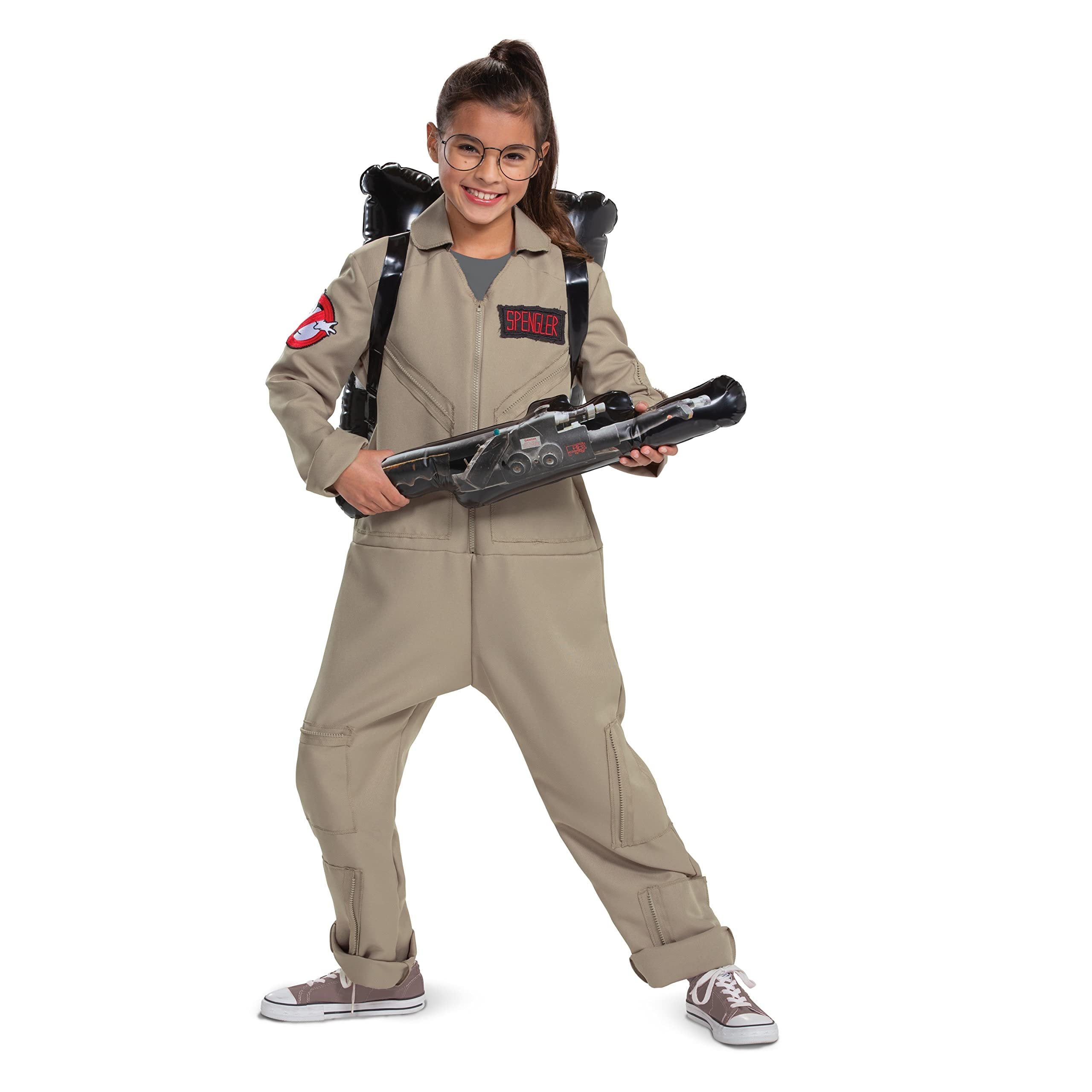 Ghostbusters Costumes for Kids, Deluxe Official Ghostbusters Afterlife Movie Costume Jumpsuit with Inflatable Proton Pack, Kids Size Large (10-12) Multicolored