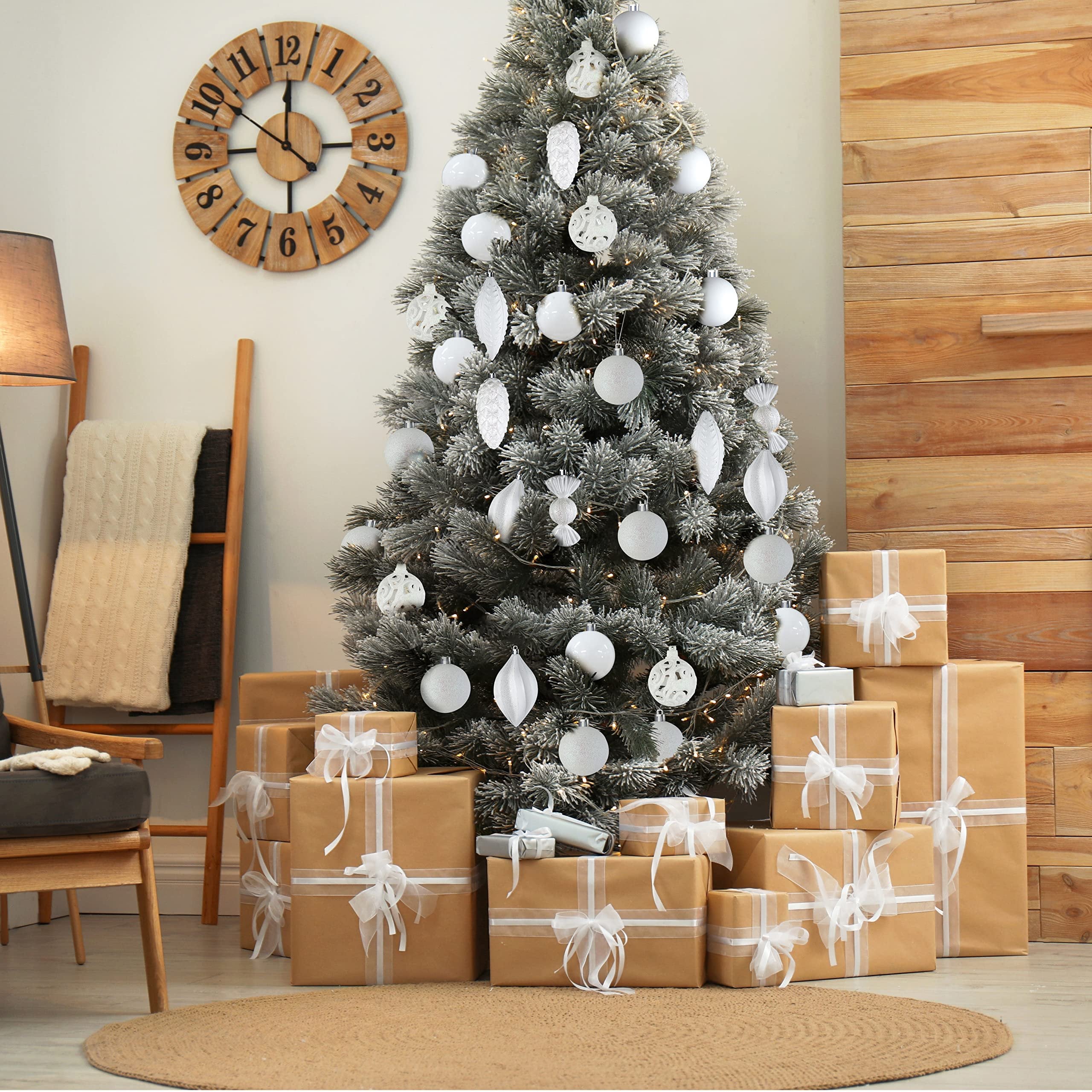 Prextex White Ornaments for Christmas Tree Decorations - Christmas Ball Ornaments - 24 pcs Shatterproof Ornaments with Hanging Loop for Holiday, Wreath & Party Decorations - White Christmas Ornaments