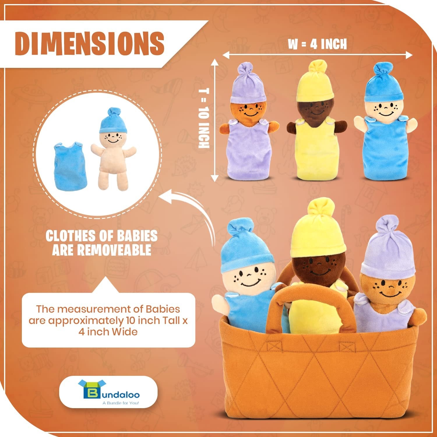 Bundaloo Basket of Babies with Realistic Giggling Sounds - Plush Baby Doll Set with Carrier - 3 Multicultural Dress Up Dolls Playset