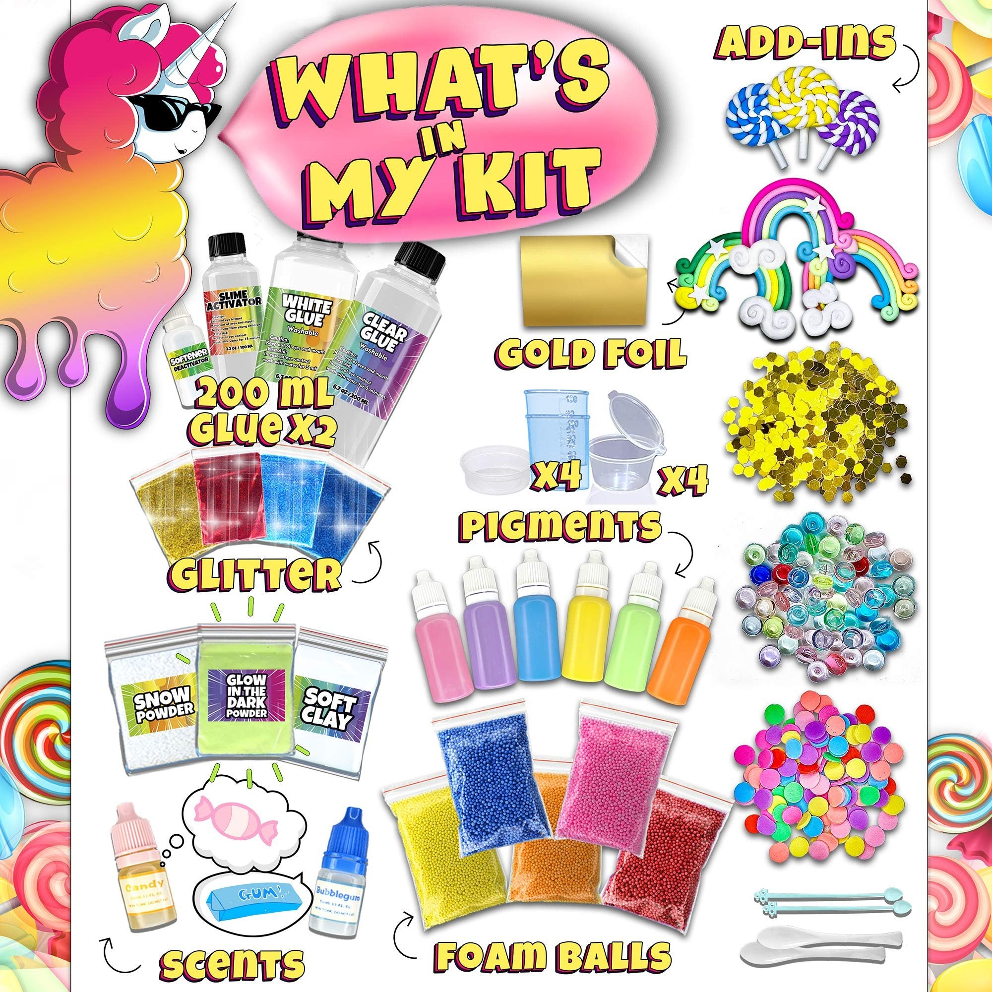 Laevo Unicorn Slime Kit - DIY Slime Making Kit - Supplies Makes Butter Slime, Cloud Slime, Clear Slime & More Sets - Toys for 5+ Years Old (Rainbow Slime Kit)