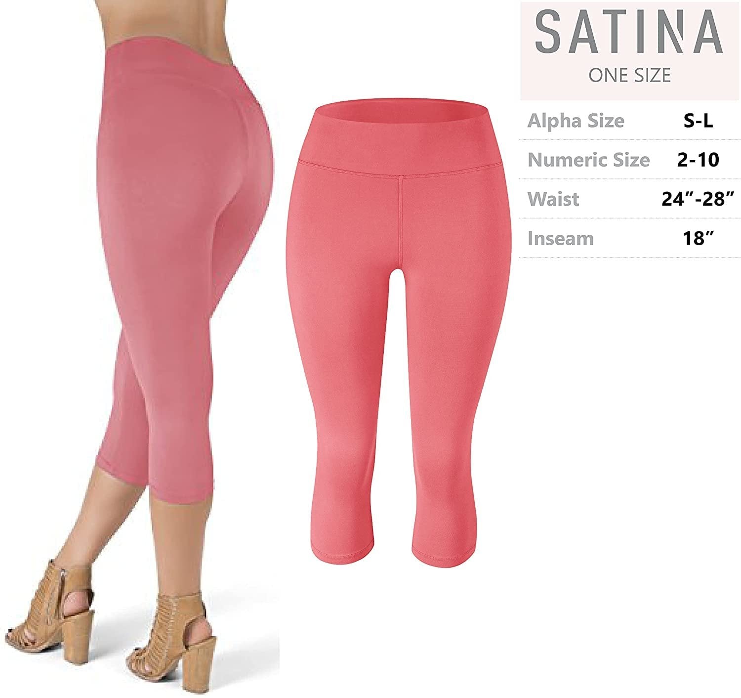 SATINA High Waisted Capri Leggings for Women - Capri Leggings for Women - High Waist for Tummy Control - Coral Capri Leggings for |3 Inch Waistband (Plus Size, Coral)