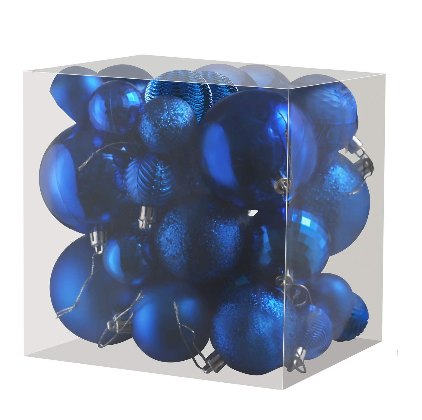 Prextex Blue Christmas Ball Ornaments for Christmas Decorations - 36 Pieces Xmas Tree Shatterproof Ornaments with Hanging Loop for Holiday and Party Decoration (Combo of 6 Styles in 3 Sizes)