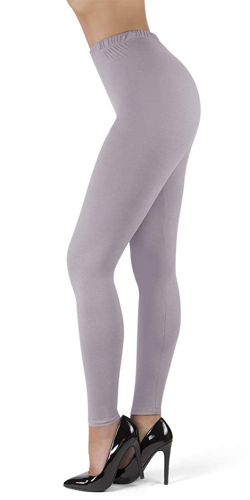 SATINA High Waisted Leggings for Women | Full Length | 1 Inch Waistband (Gray, One Size)